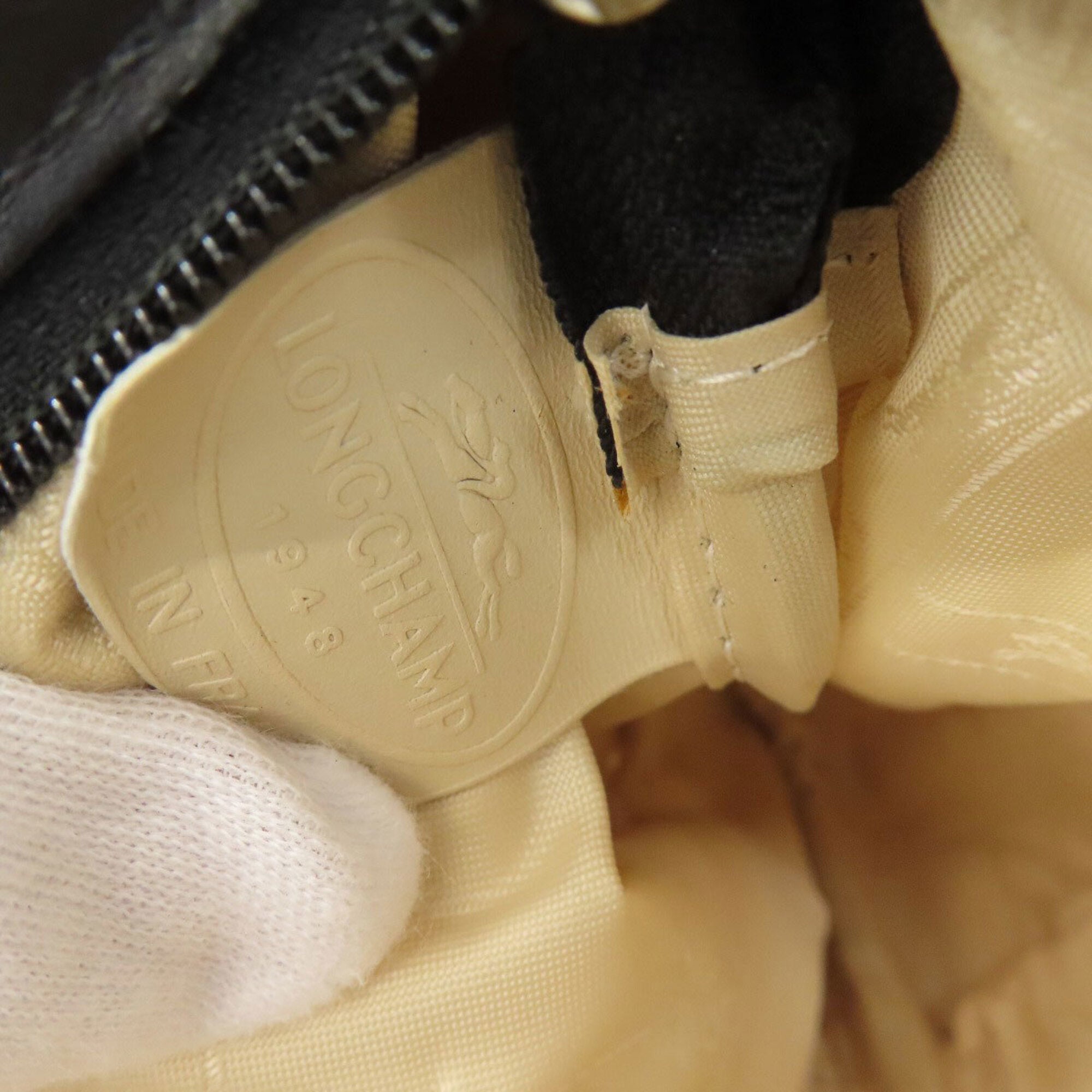 Longchamp Beige Black Canvas Handbag (Pre-Owned)