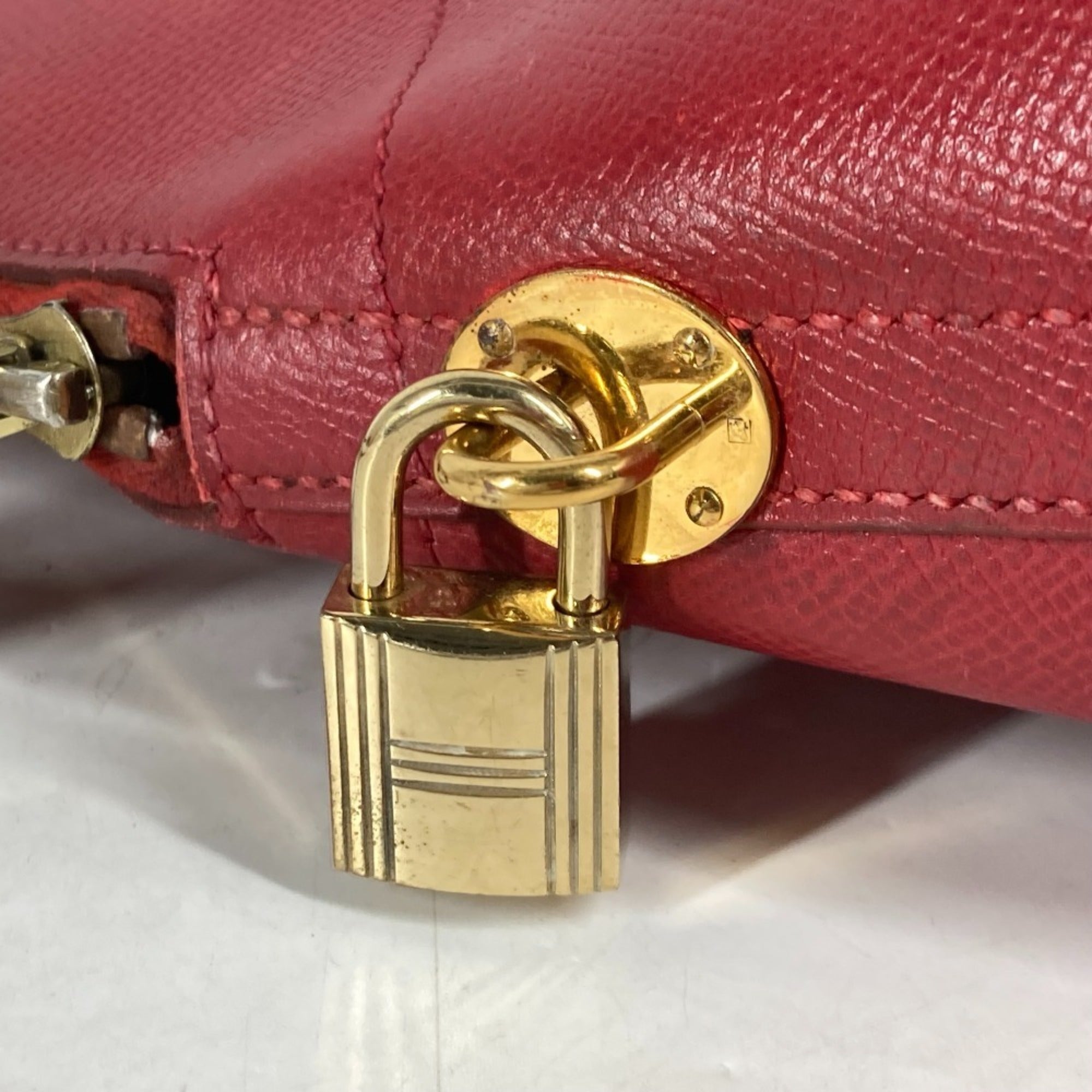 Hermes Red Color Courchevel Leather Handbag Shoulder Bag Tote Bag (Pre-Owned)