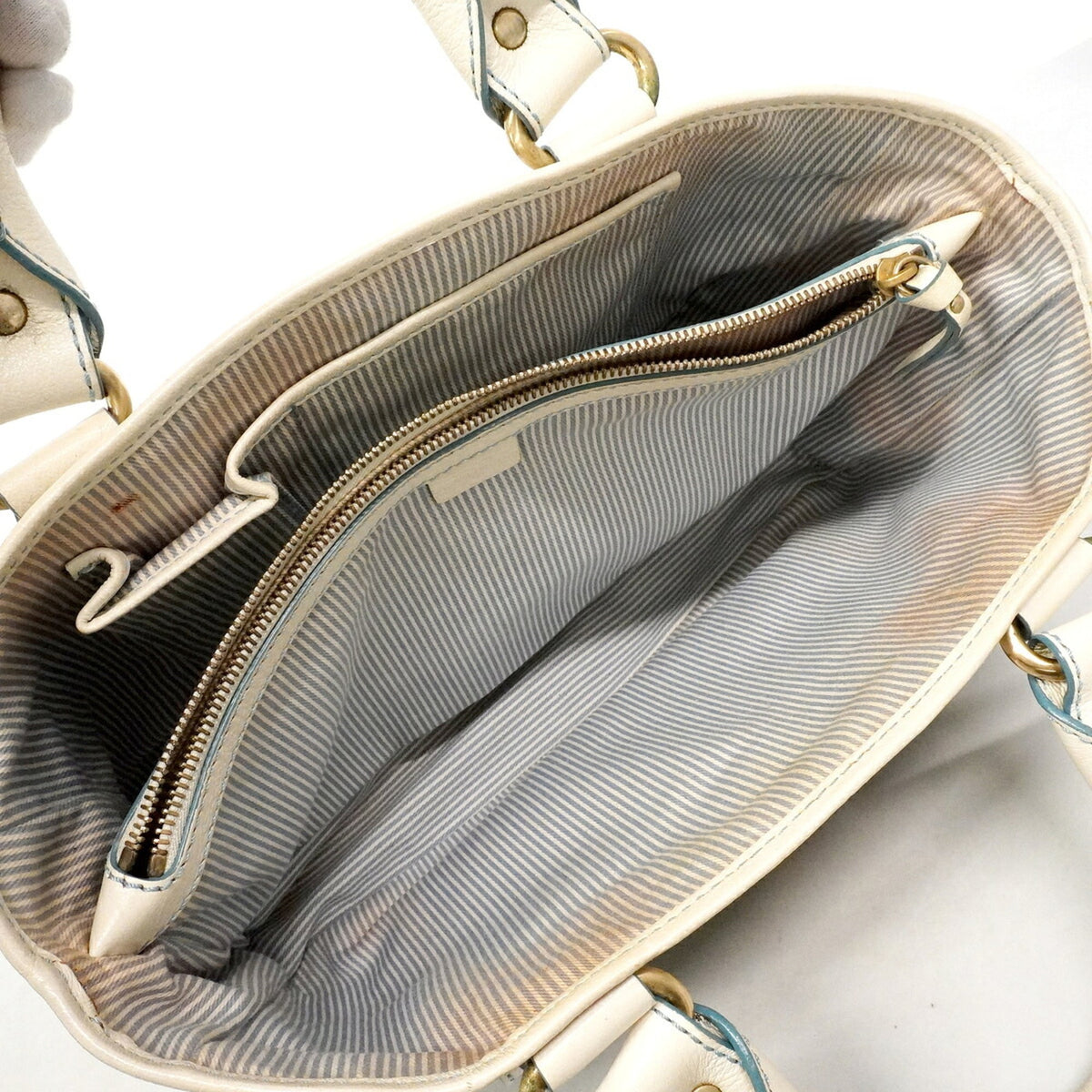Celine Ivory Light Blue Canvas Handbag (Pre-Owned)