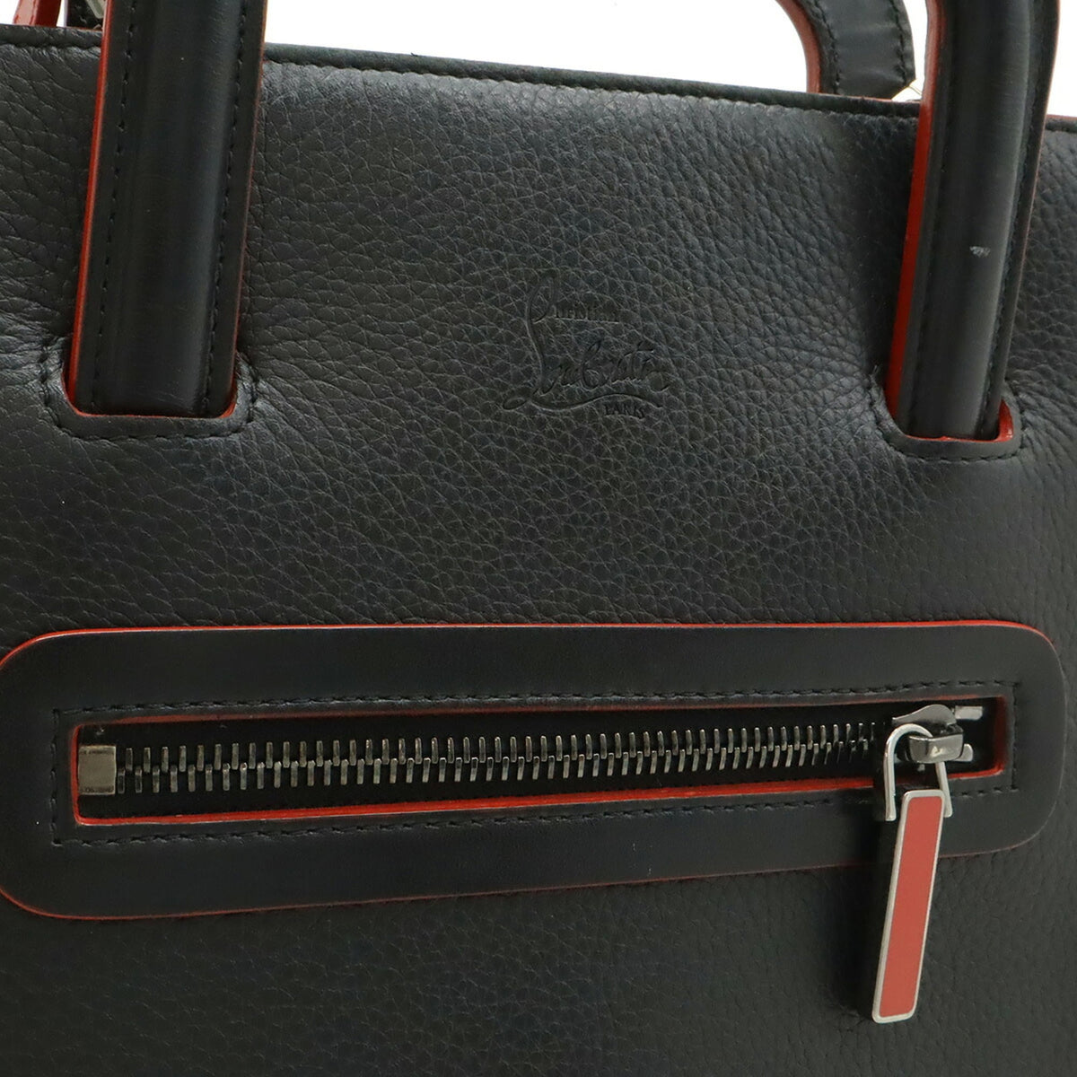 Christian Louboutin Black Red Color Leather Handbag Shoulder Bag (Pre-Owned)