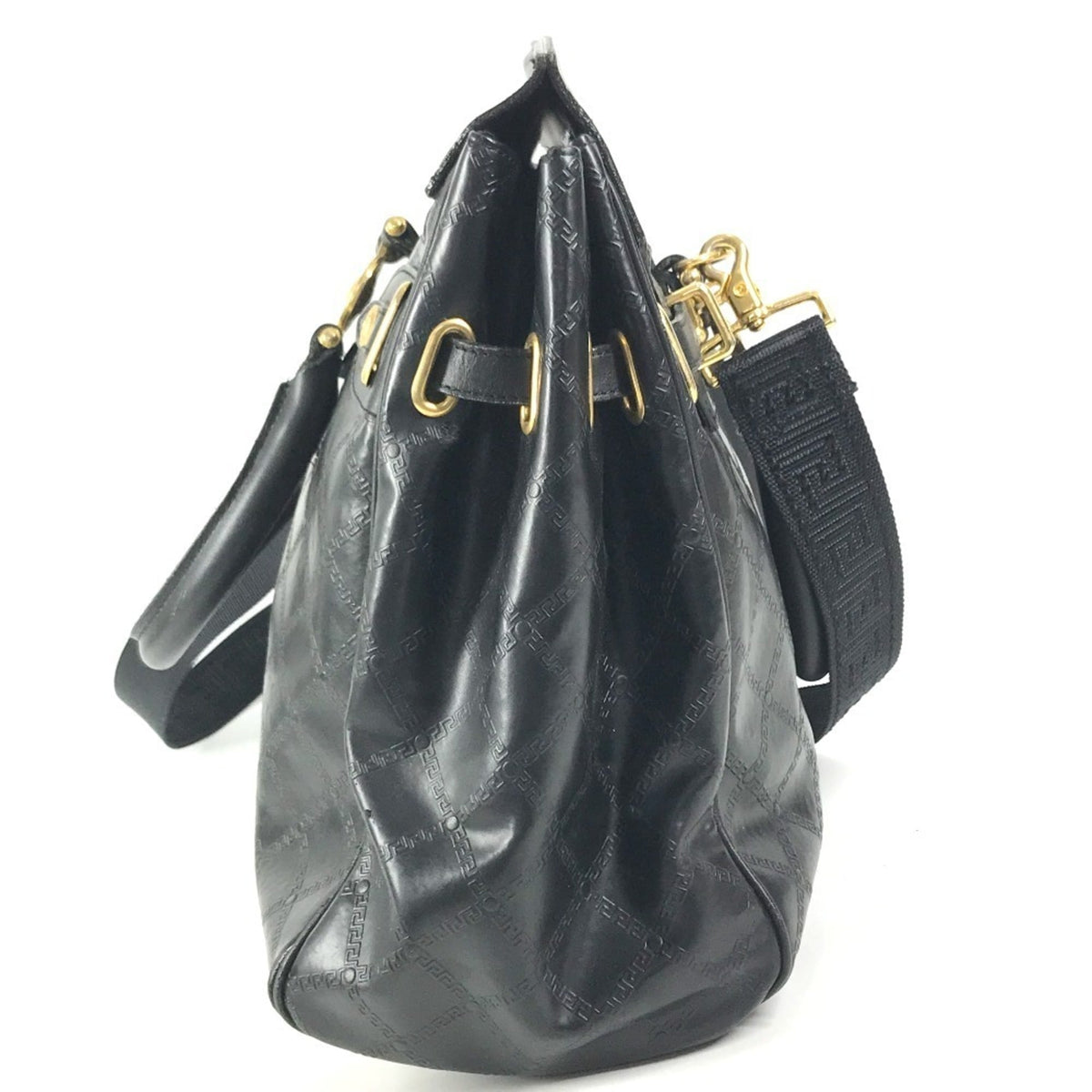 Versace Black Leather Boston Bag Handbag (Pre-Owned)