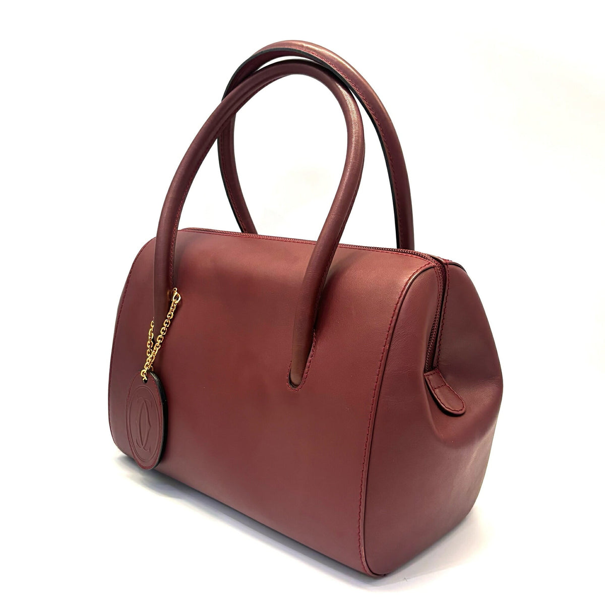 Cartier Bordeaux Wine Red Leather Boston Bag Handbag (Pre-Owned)