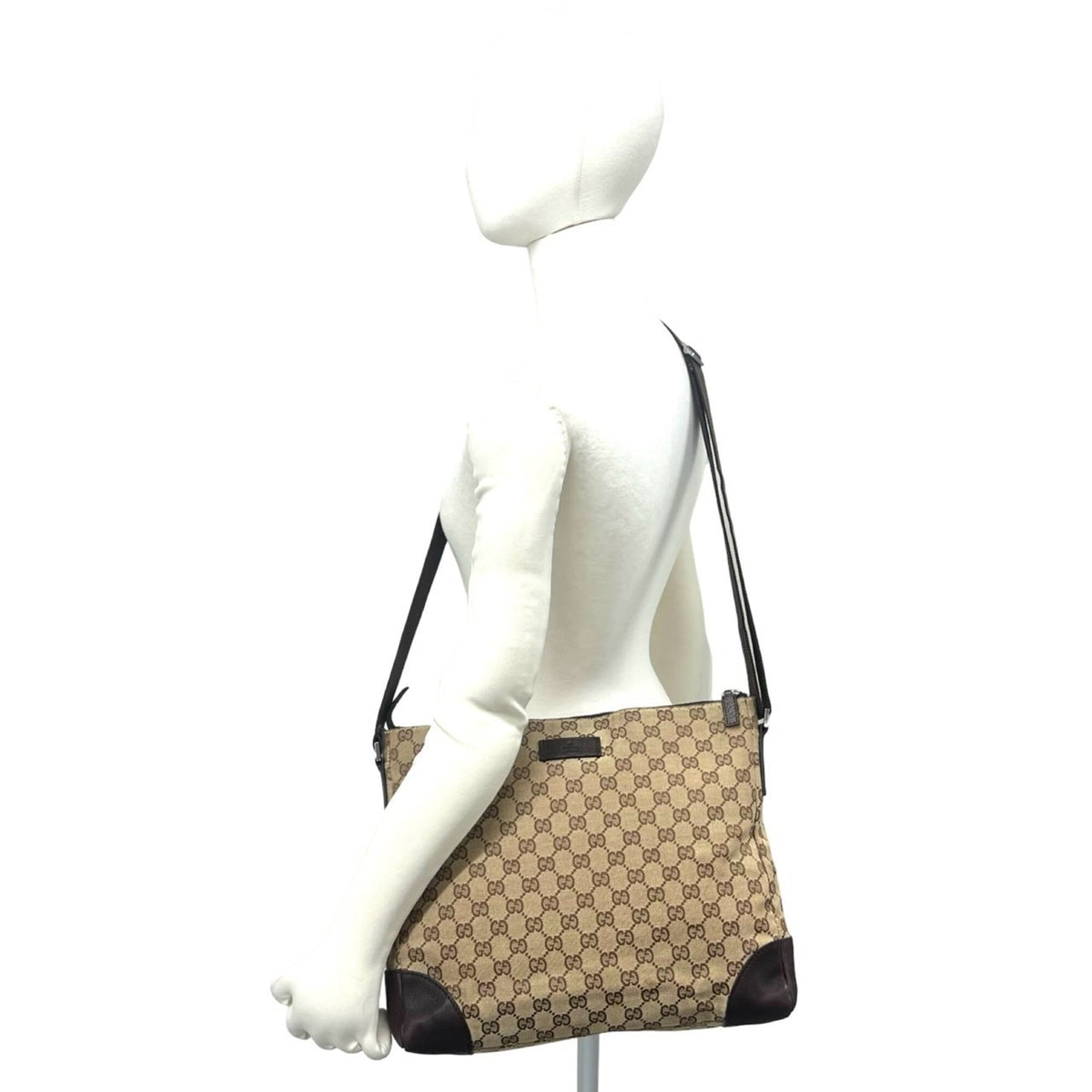 Gucci Brown Canvas Leather Crossbody Bag Messenger Bag Shoulder Bag (Pre-Owned)