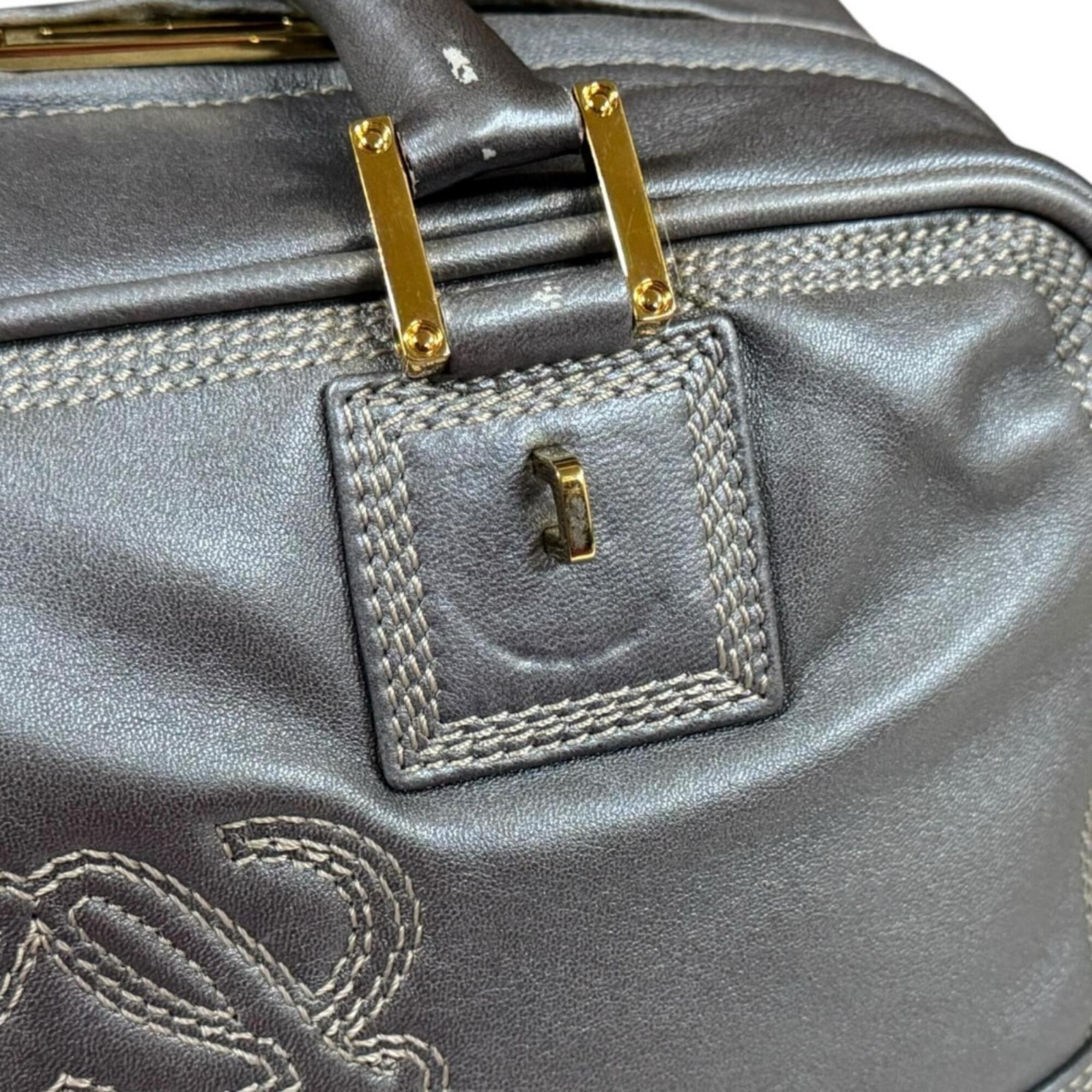 Loewe Gray Metallic Gray Leather Handbag (Pre-Owned)