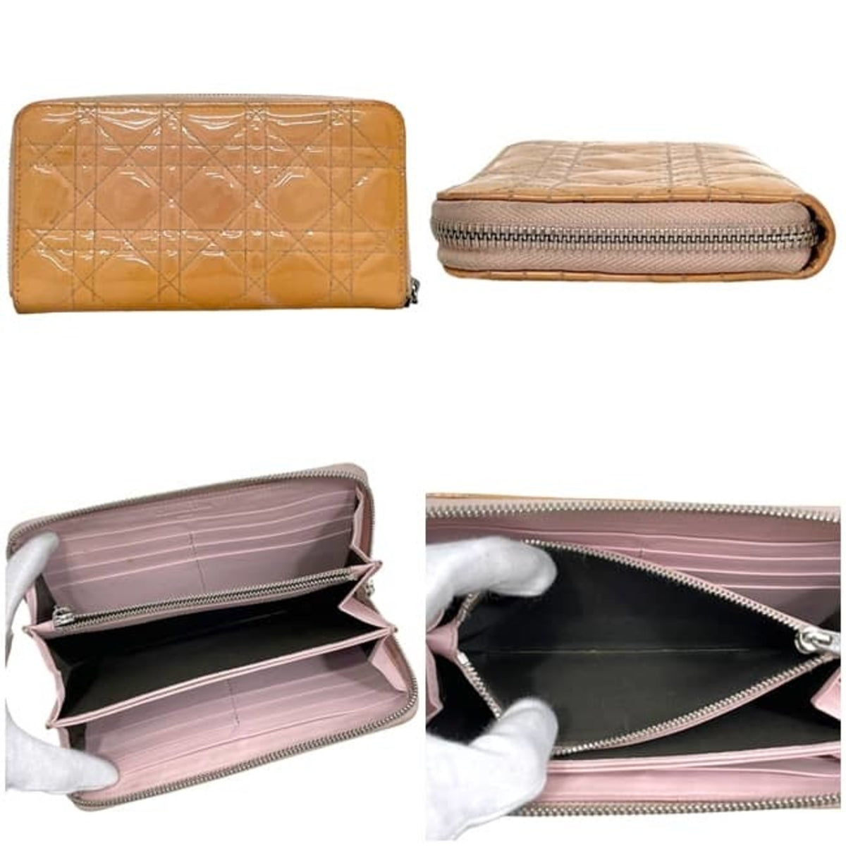 Christian Dior Beige Orange Patent Leather Leather Long Wallet (Bi-Fold) (Pre-Owned)