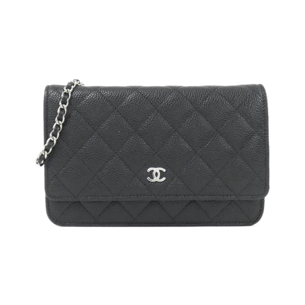Chanel Black Grained Calfskin Chain/Shoulder Wallet (Pre-Owned)