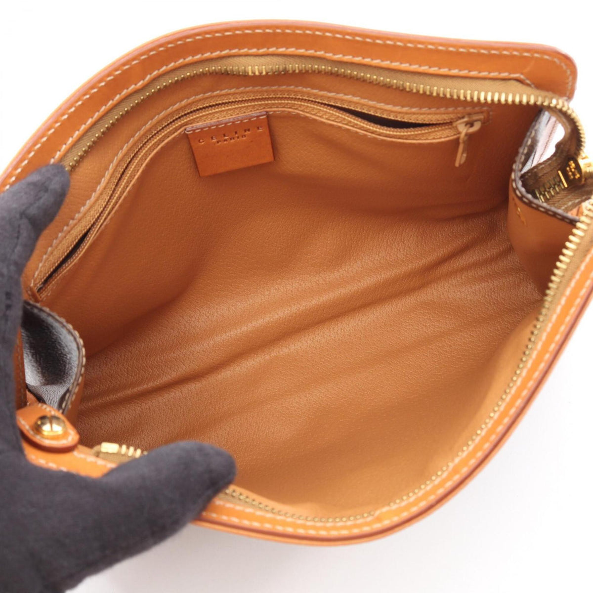 Celine Beige Brown Coated Canvas Leather Clutch Bag Handbag (Pre-Owned)