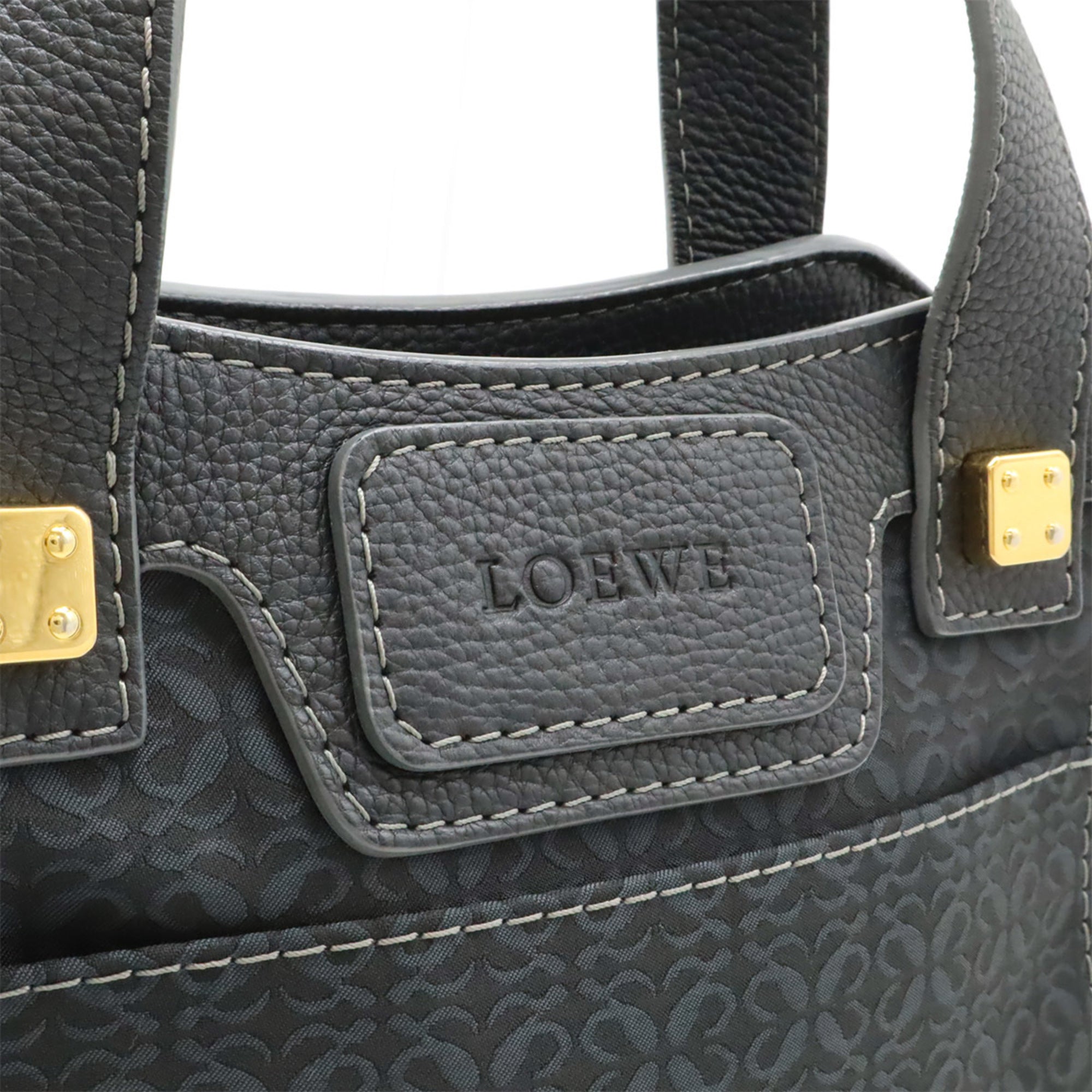 Loewe Dark Gray Nylon Canvas Leather Shoulder Bag Tote Bag (Pre-Owned)
