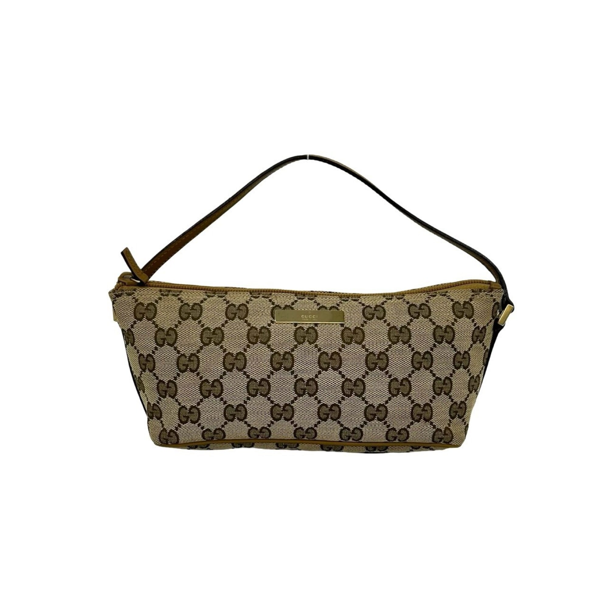 Gucci Brown Canvas Leather Handbag Pouch (Pre-Owned)