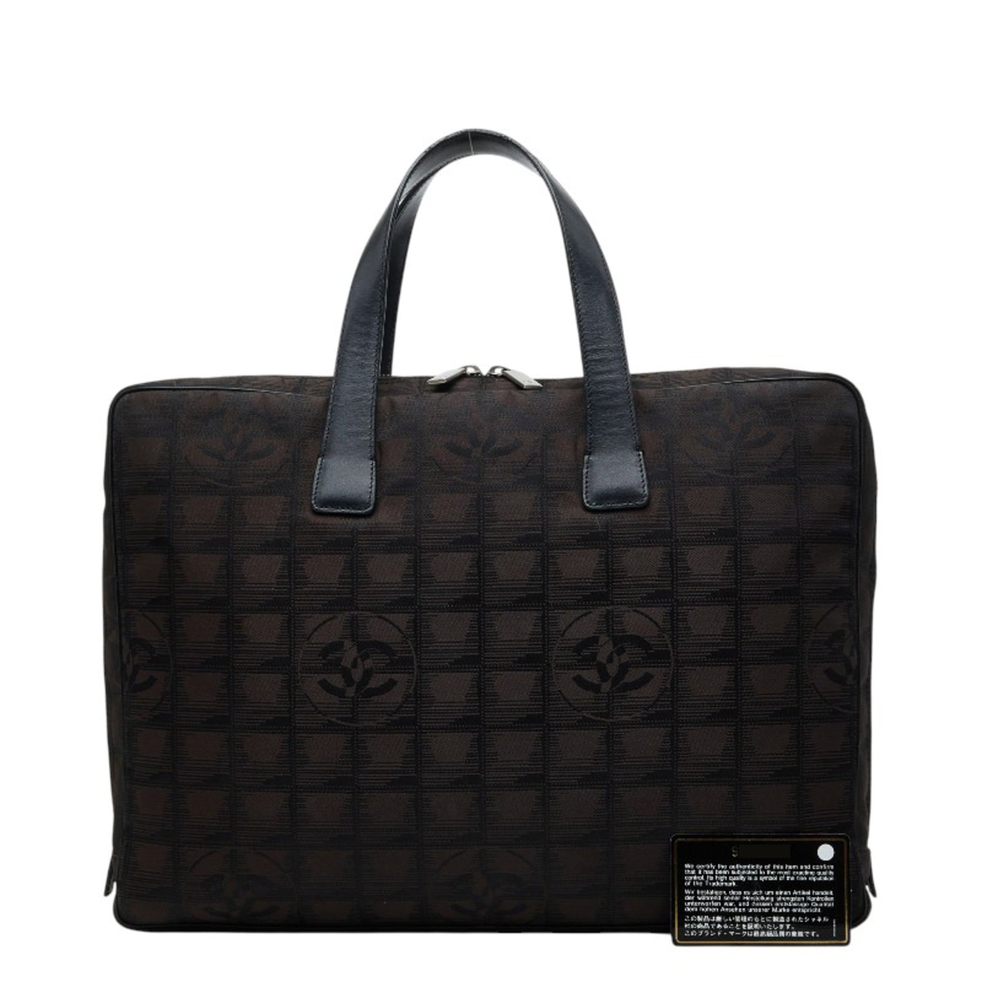 Chanel Black Dark Brown Nylon Leather Briefcase (Pre-Owned)
