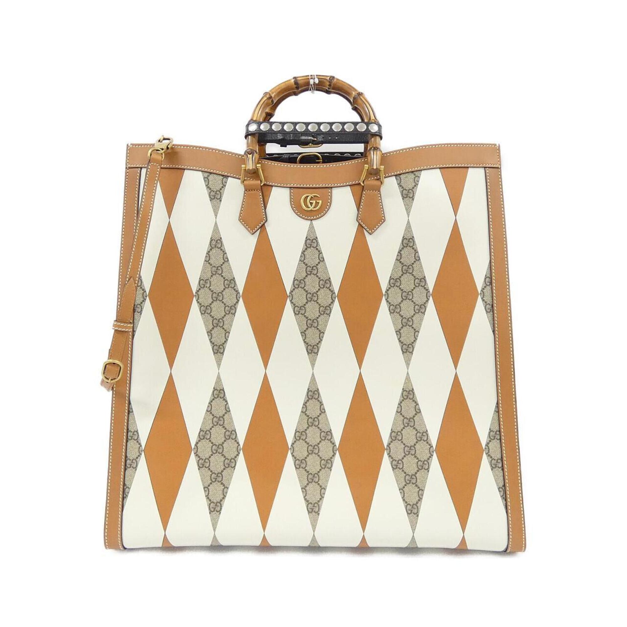 Gucci Beige Brown Gg Supreme Canvas Leather Handbag (Pre-Owned)