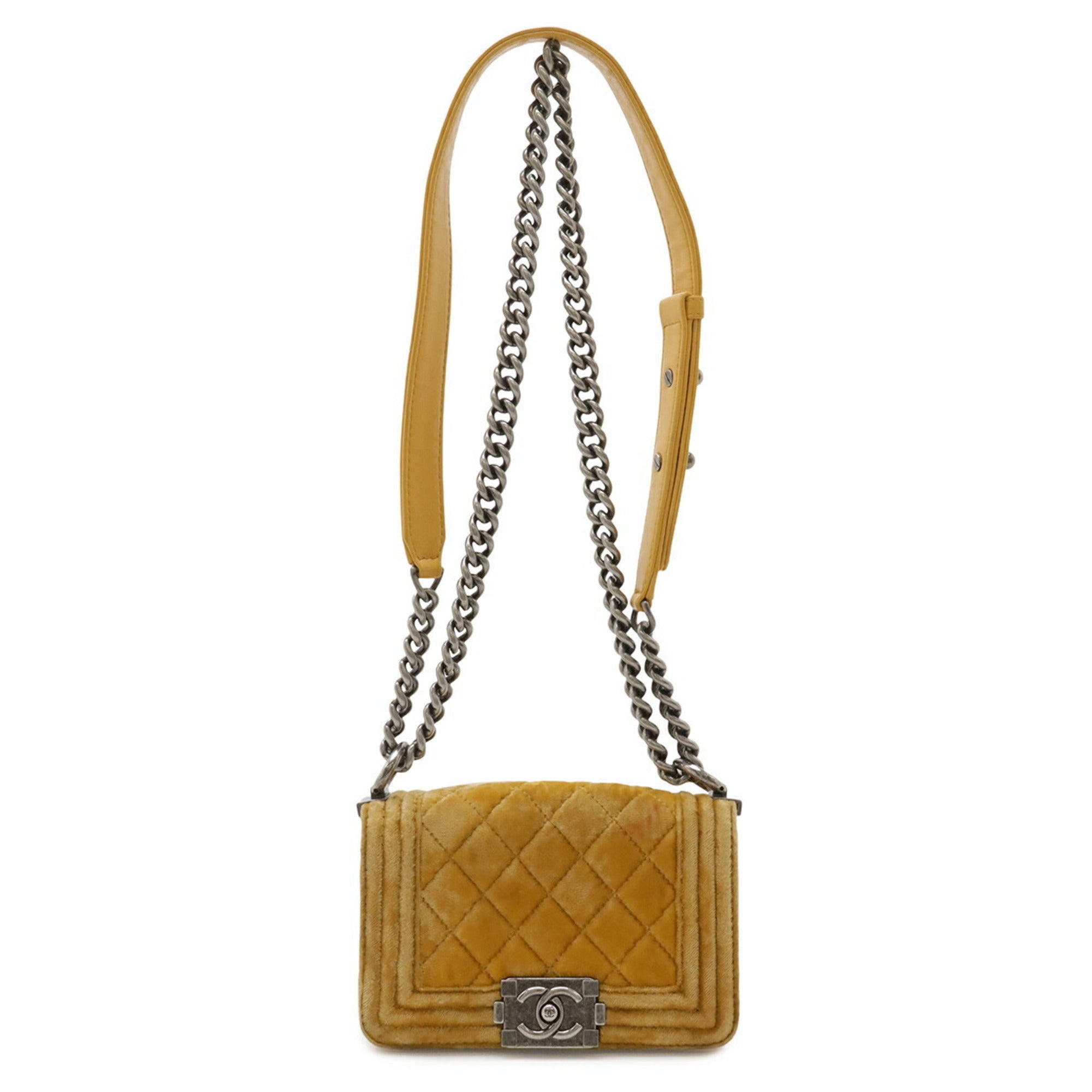 Chanel Matelasse Yellow Velvet Pochette Shoulder Bag (Pre-Owned)