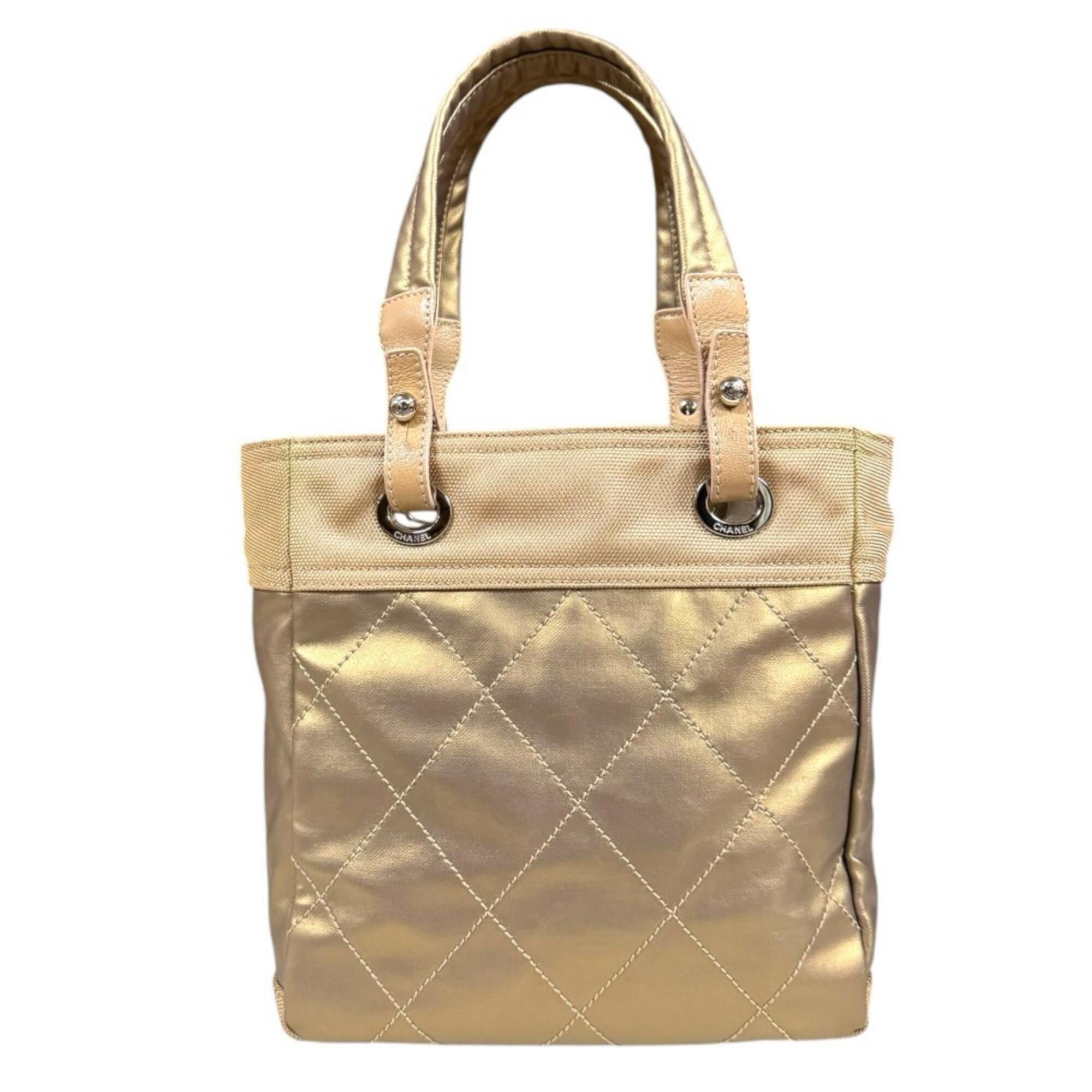 Chanel Gold Coated Canvas Pvc Leather Tote Bag (Pre-Owned)
