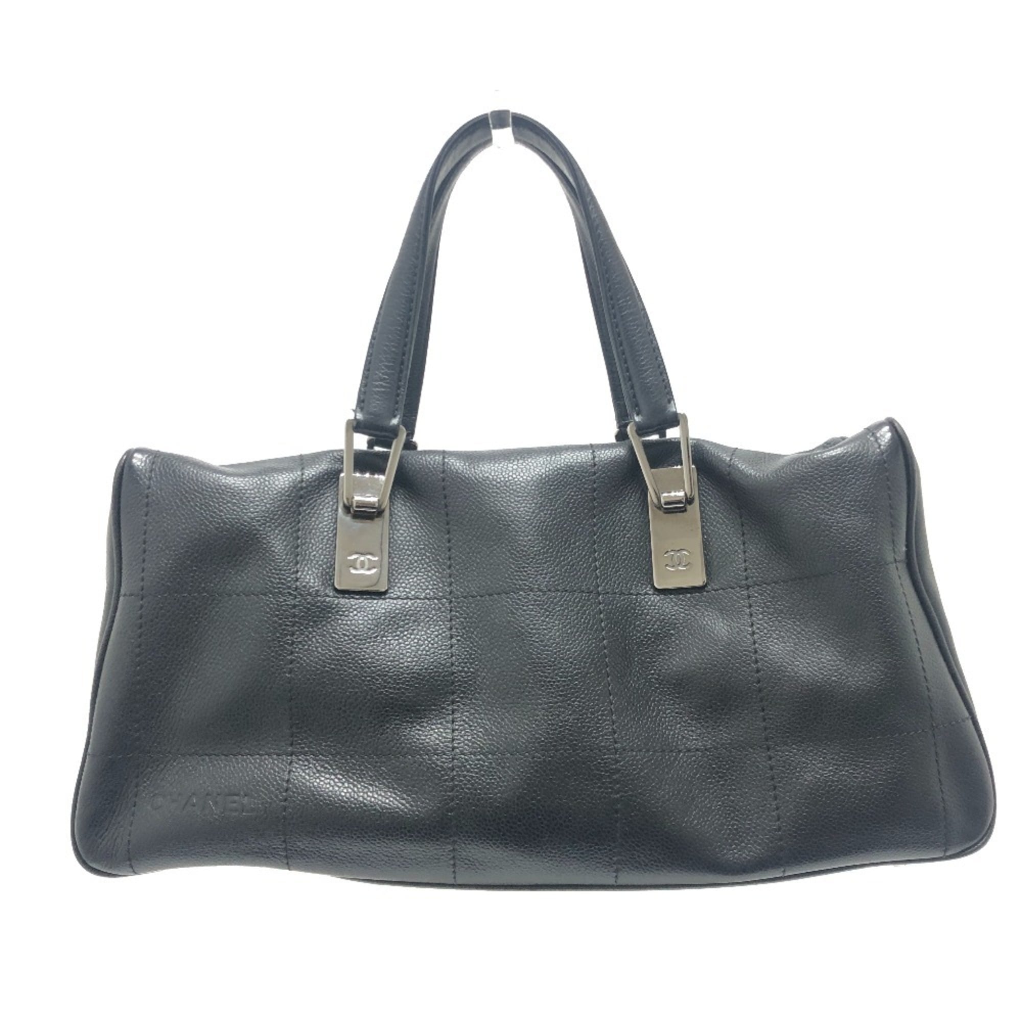 Chanel Black Grained Calfskin Boston Bag Handbag (Pre-Owned)