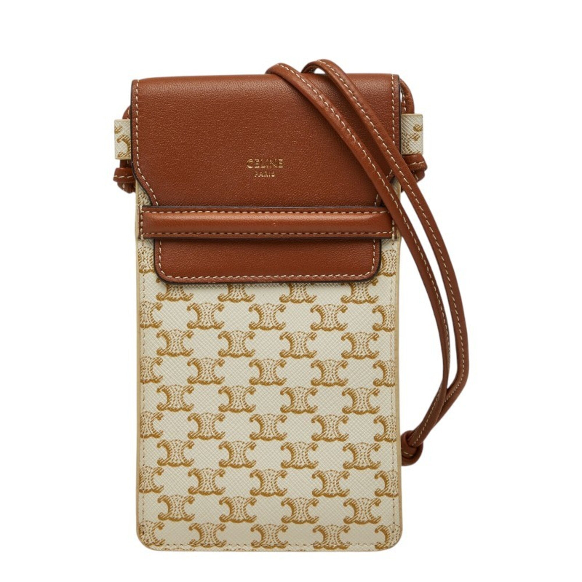 Celine Brown White Pvc Leather Phone Wallet (Pre-Owned)