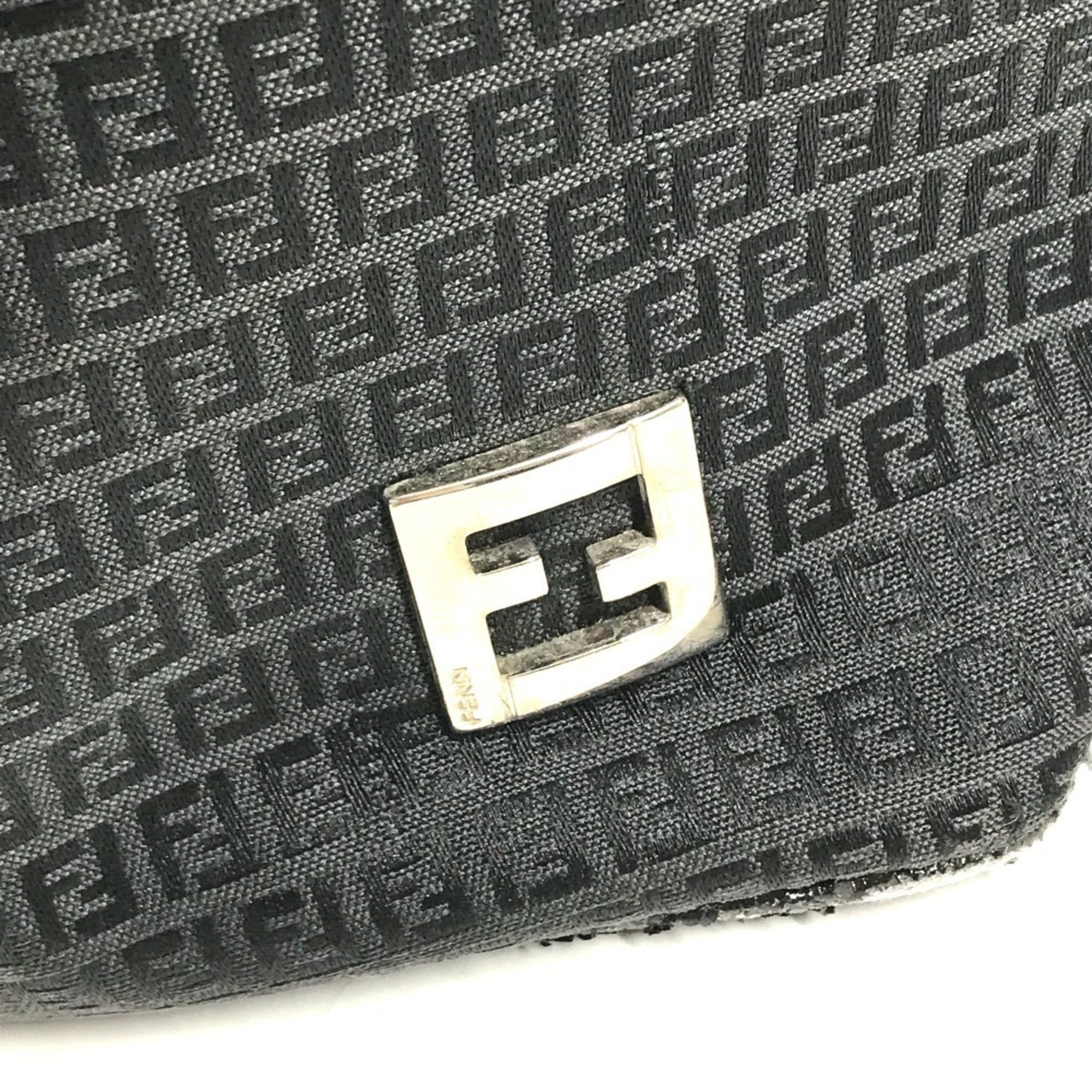 Fendi Zucchino Black Leather Canvas Shoulder Bag Tote Bag (Pre-Owned)