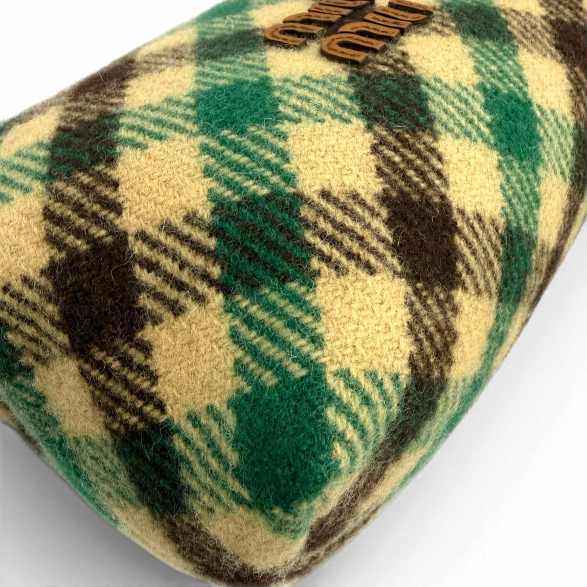 Miu Miu Brown Green Wool Cotton Leather Handbag Pouch (Pre-Owned)