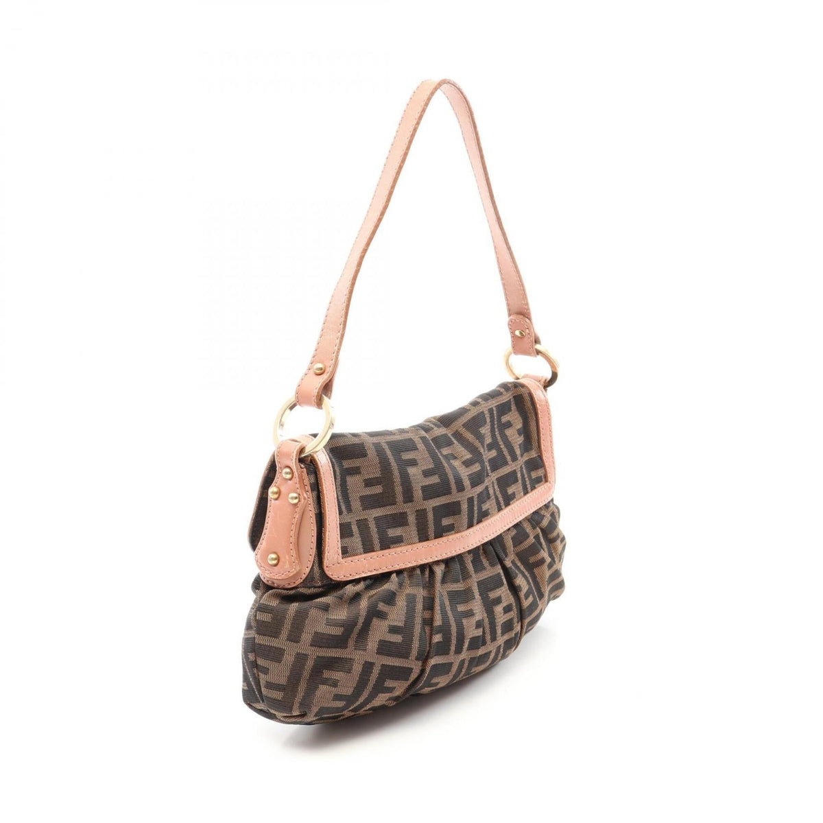 Fendi Black Brown Pink Canvas Leather Handbag Shoulder Bag (Pre-Owned)