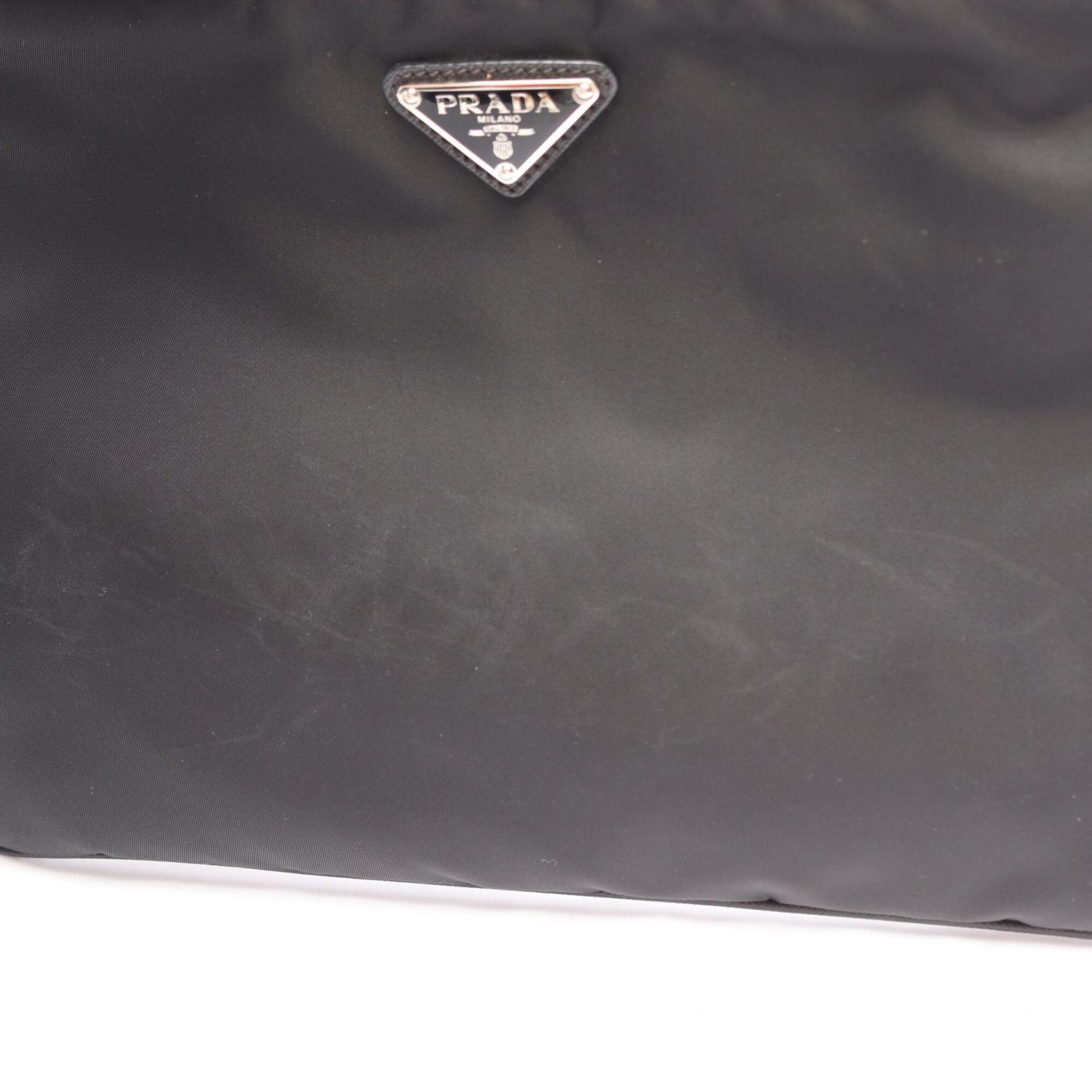 Prada Black Nylon Leather Handbag Shoulder Bag (Pre-Owned)