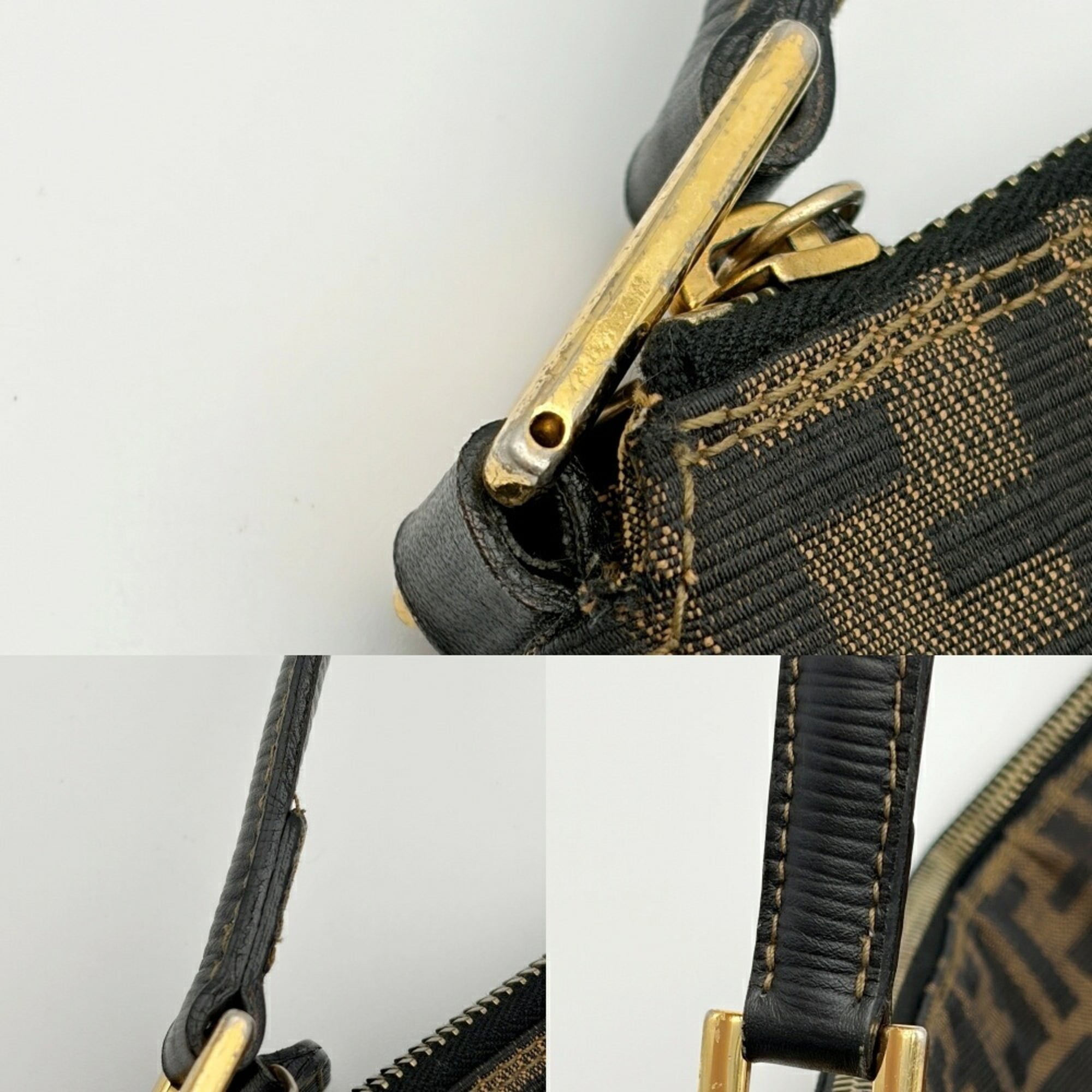 Fendi Zucca Black Brown Canvas Leather Shoulder Bag (Pre-Owned)