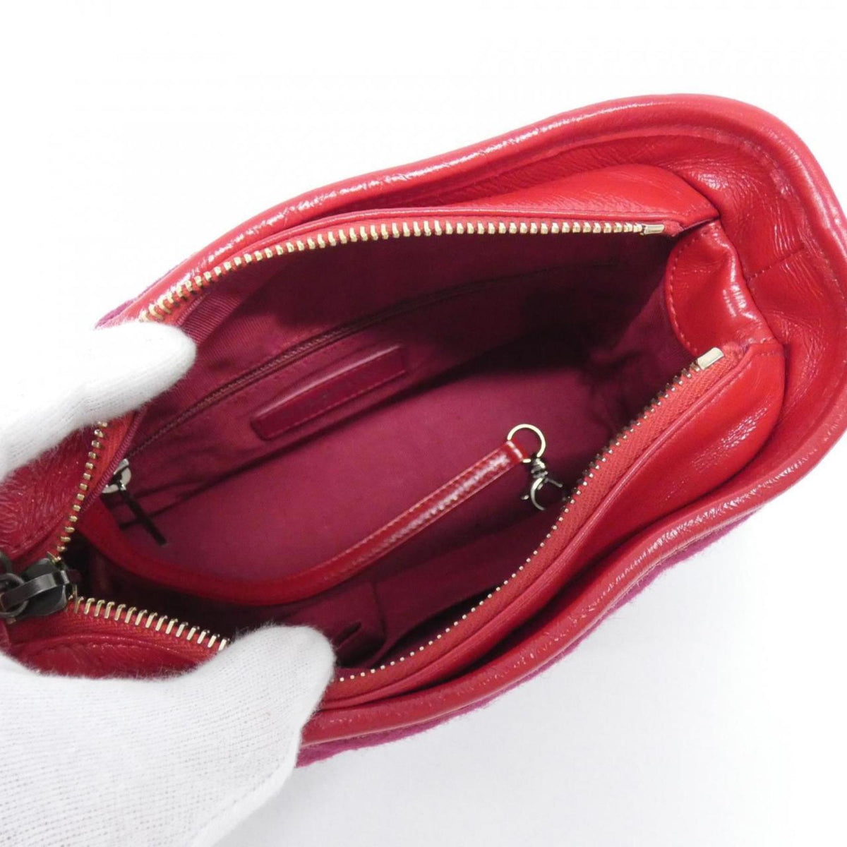 Chanel Bordeaux Navy Red Color Felt Leather Shoulder Bag (Pre-Owned)