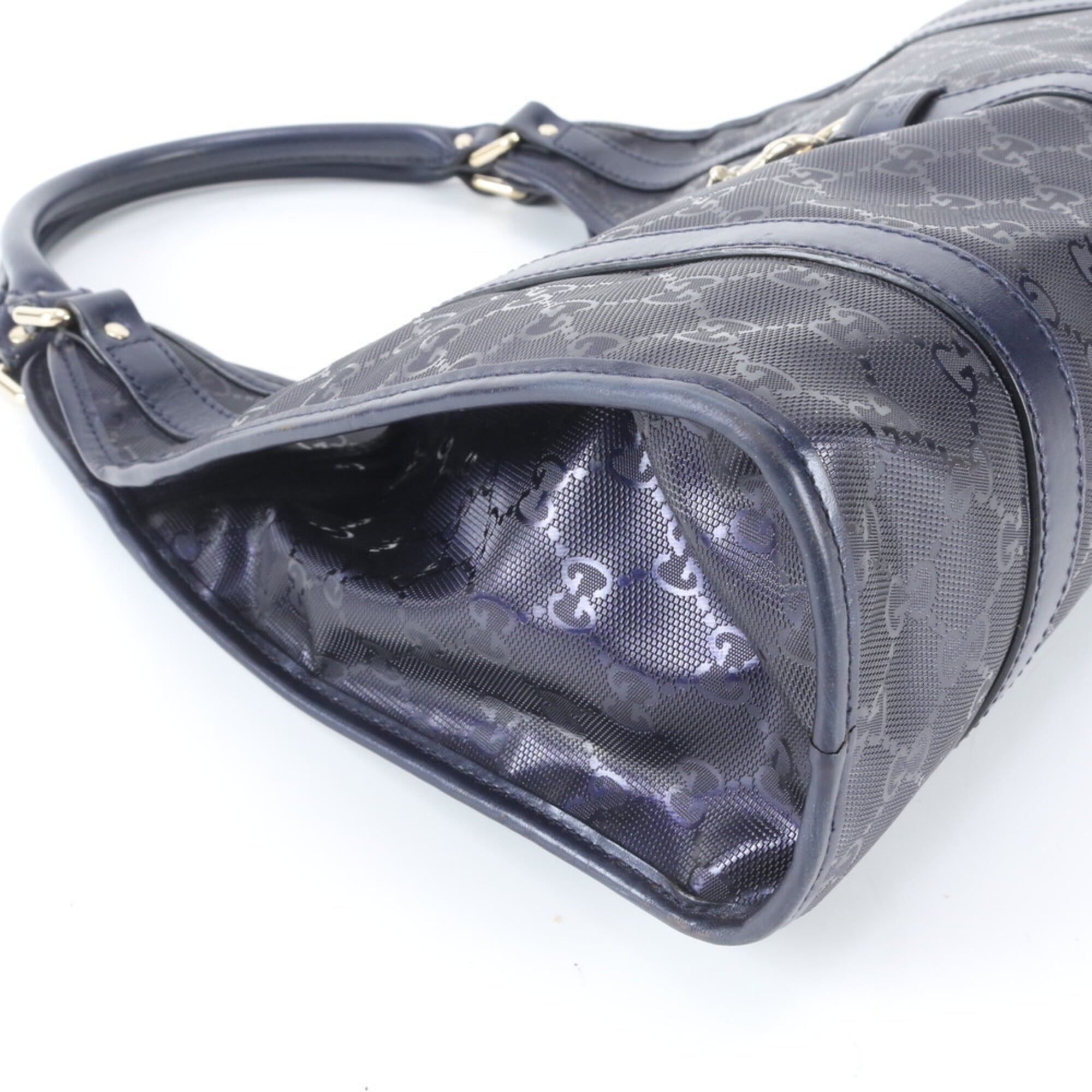 Gucci Navy Leather Coated Canvas Shoulder Bag Tote Bag (Pre-Owned)