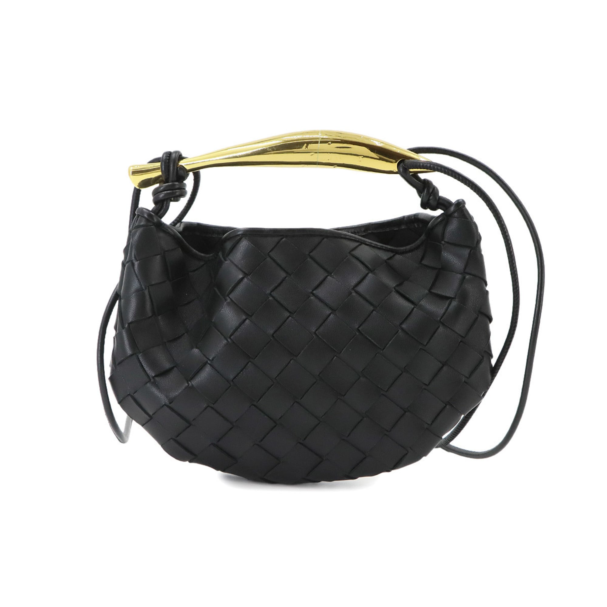 Bottega Veneta Intrecciato Black Leather Handbag Shoulder Bag (Pre-Owned)
