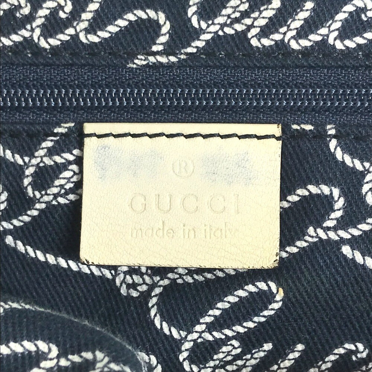 Gucci Gg Canvas Navy White Leather Canvas Handbag Shoulder Bag Tote Bag (Pre-Owned)