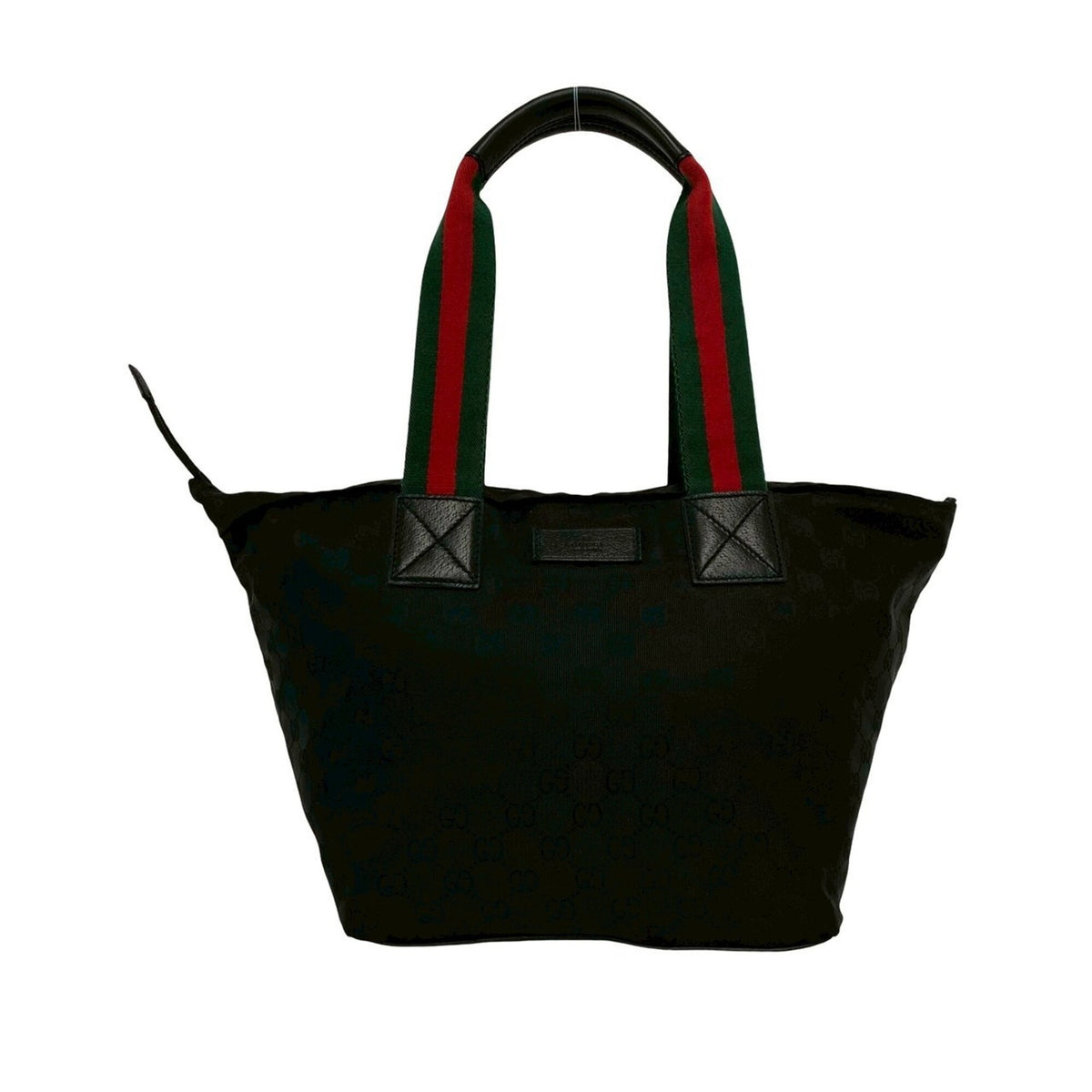 Gucci Black Green Red Color Leather Nylon Canvas Handbag Tote Bag (Pre-Owned)