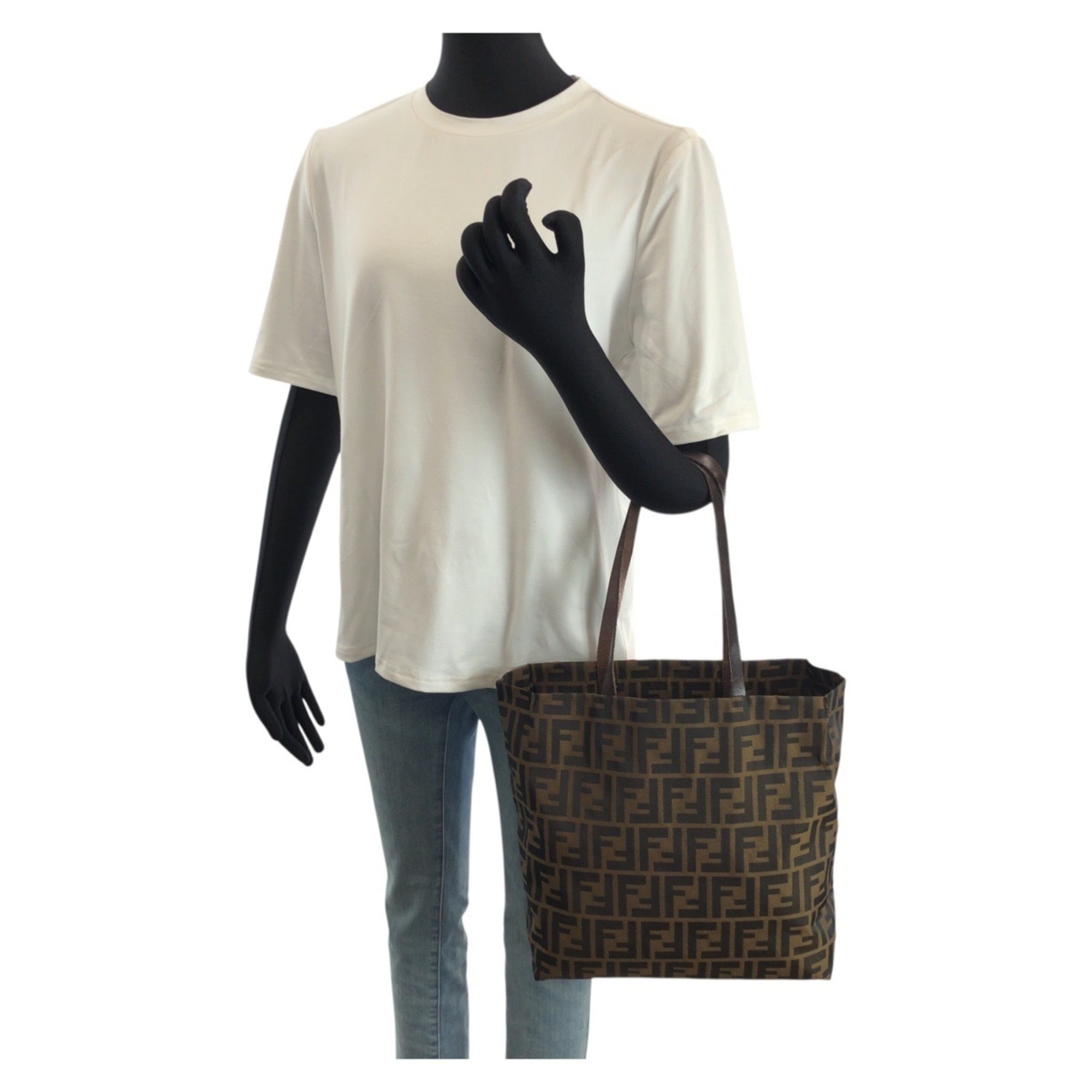 Fendi Brown Nylon Leather Shoulder Bag Tote Bag (Pre-Owned)