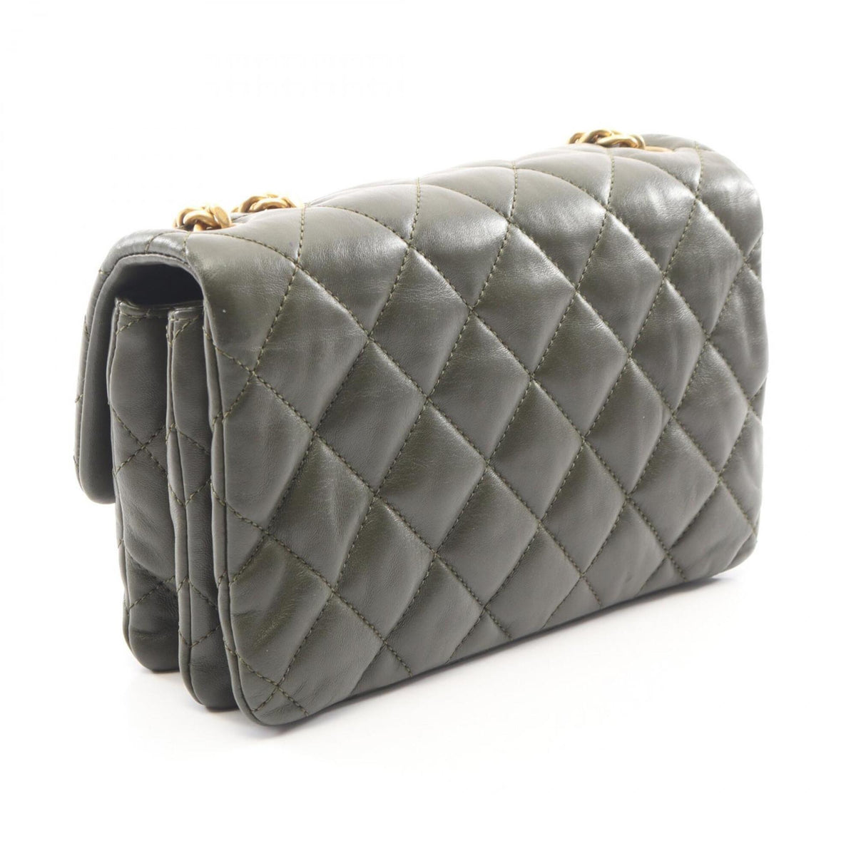 Chanel Khaki Leather Handbag Shoulder Bag (Pre-Owned)
