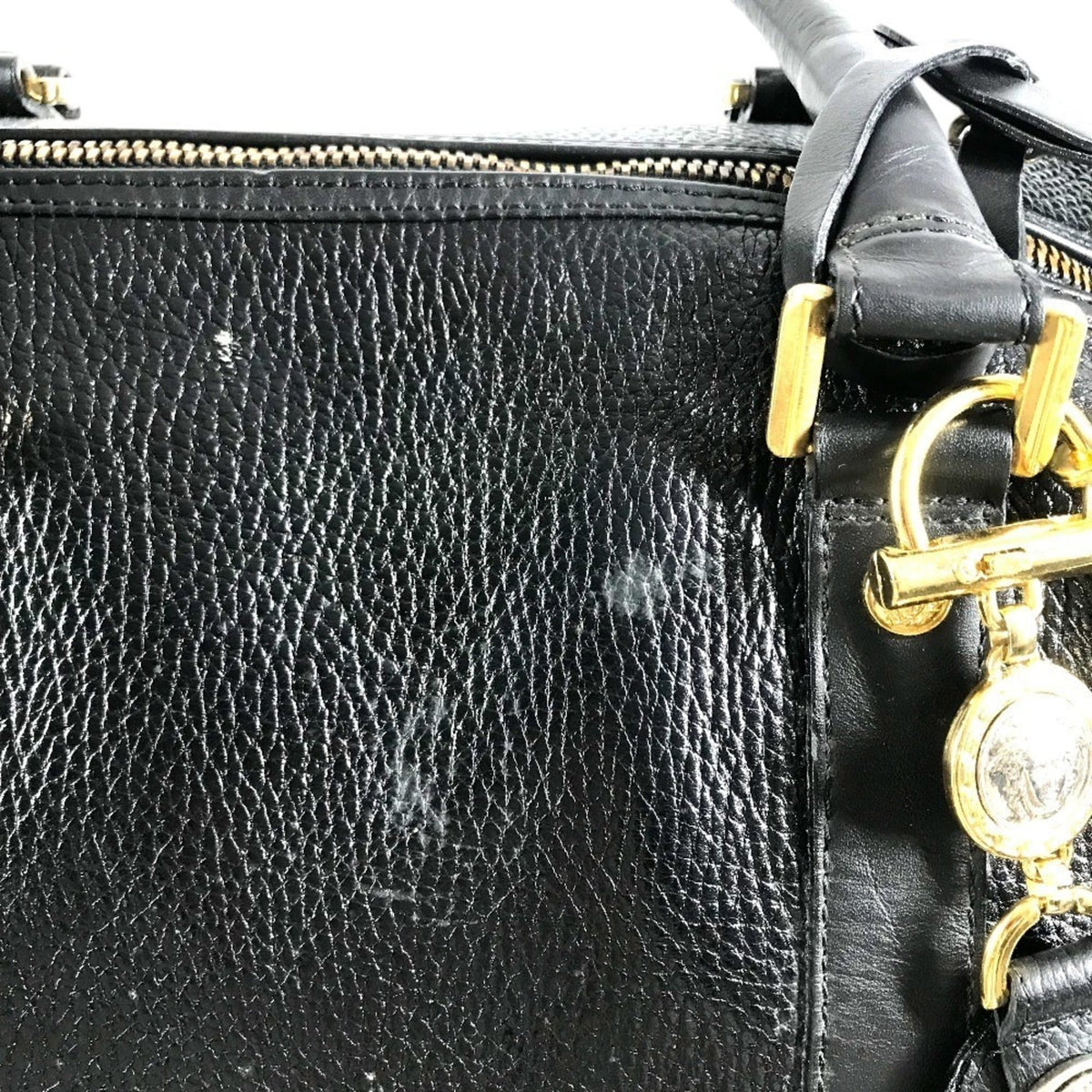 Versace Black Leather Boston Bag Handbag (Pre-Owned)