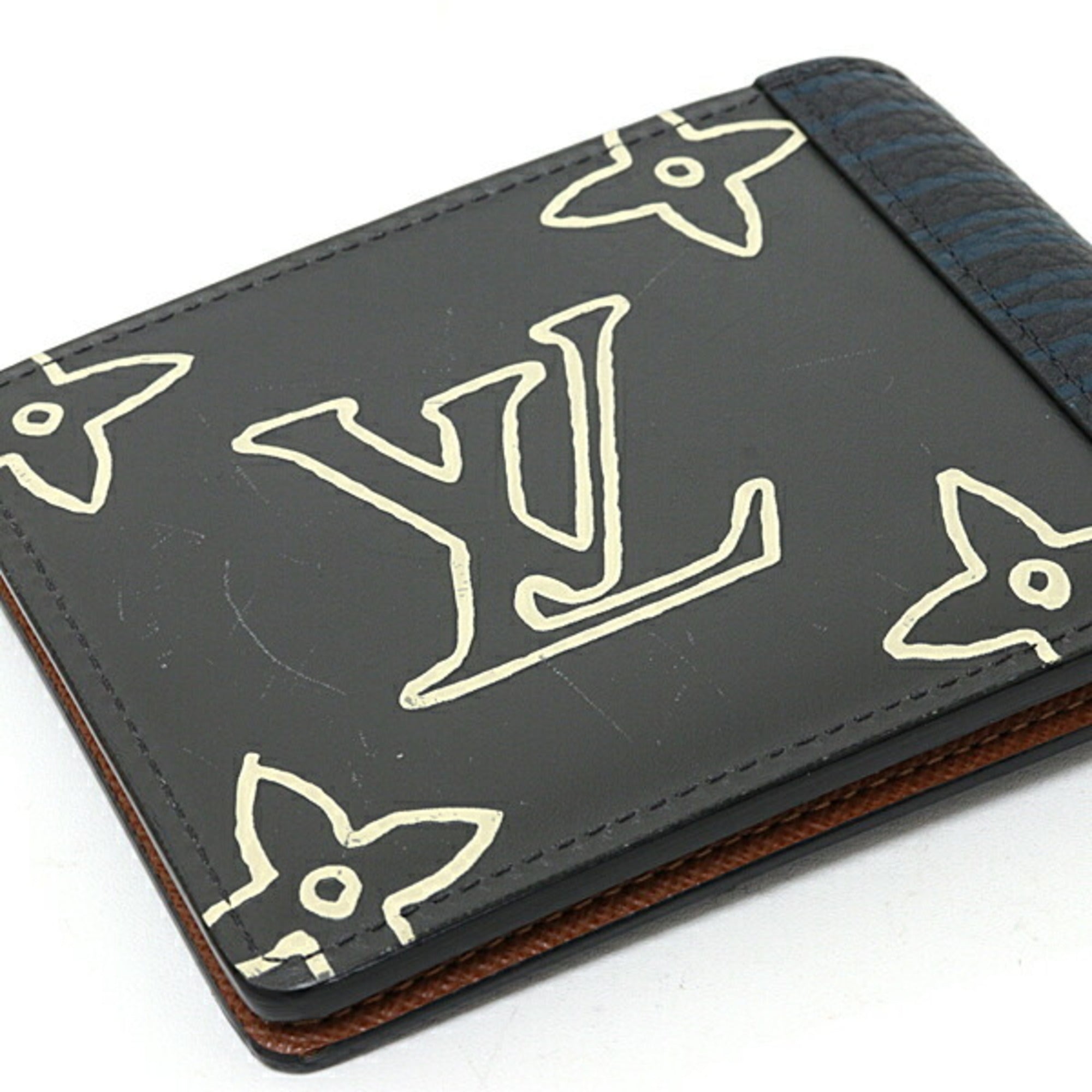 Louis Vuitton Monogram Eclipse Black Blue Monogram Eclipse Leather Wallet (Bi-Fold) (Pre-Owned)
