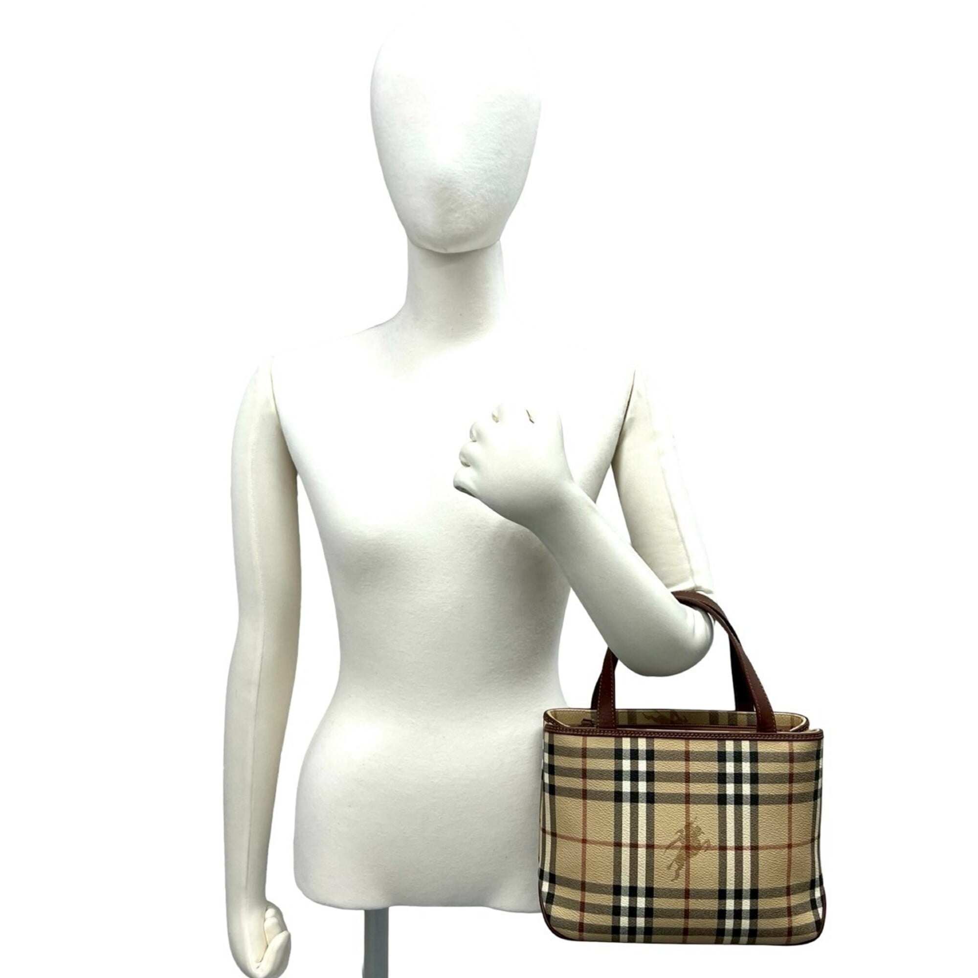 Burberry Beige Black Brown Red Color White Leather Pvc Handbag Tote Bag (Pre-Owned)