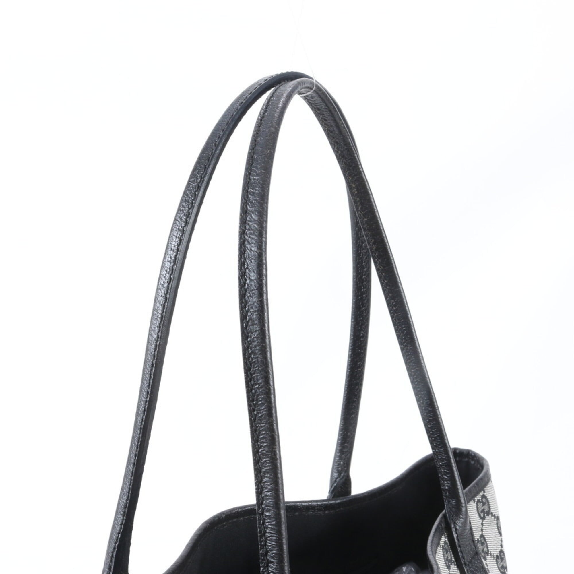Gucci Black Gray Leather Canvas Shoulder Bag Tote Bag (Pre-Owned)