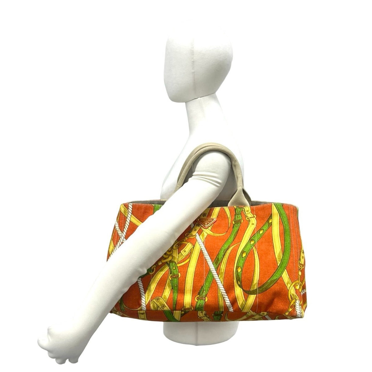 Prada Beige Orange Canvas Handbag Tote Bag (Pre-Owned)