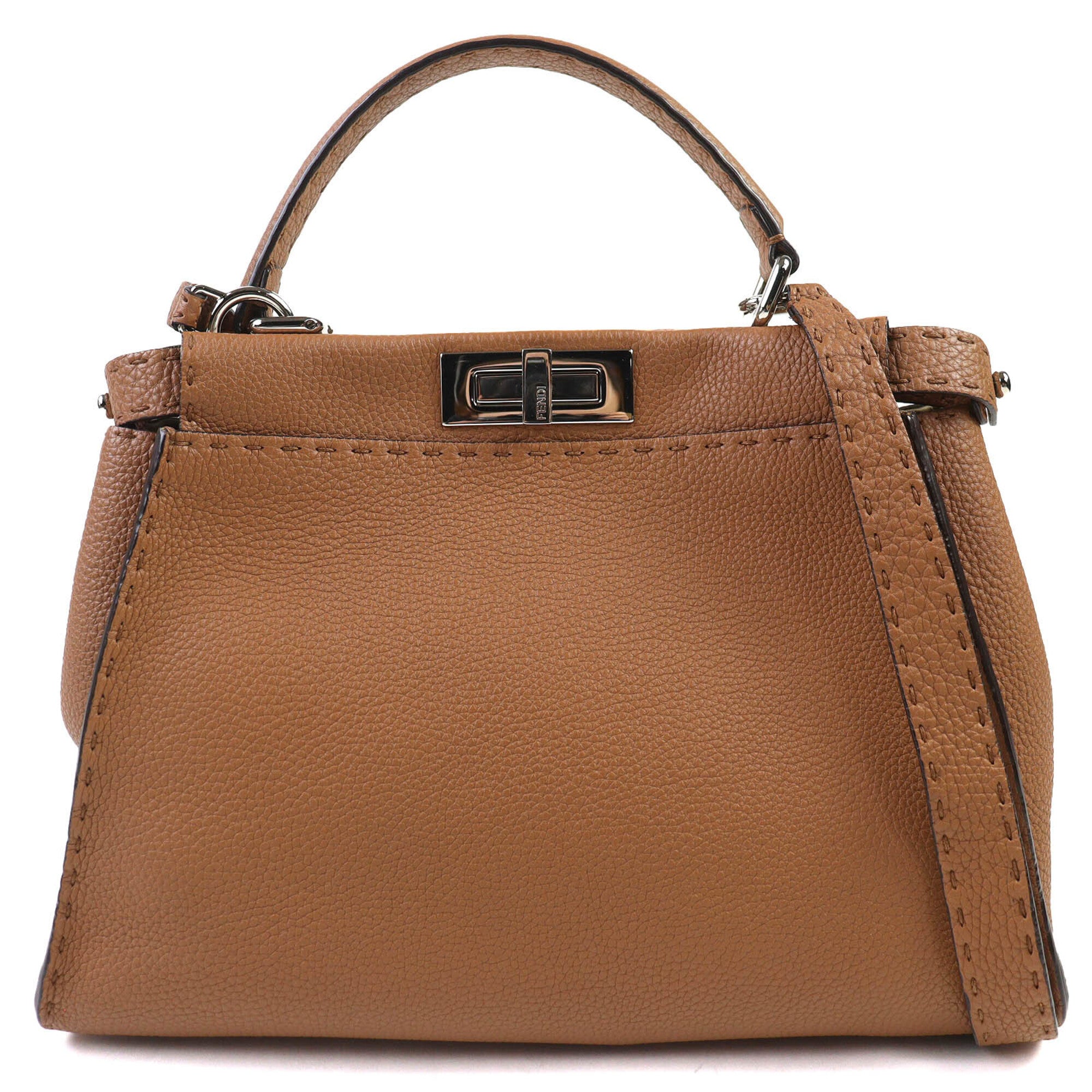 Fendi Peekaboo Brown Leather Handbag Shoulder Bag (Pre-Owned)