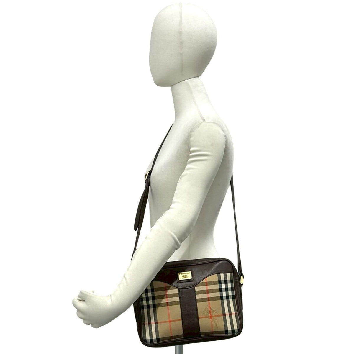 Burberry Beige Brown Canvas Leather Pochette Shoulder Bag (Pre-Owned)