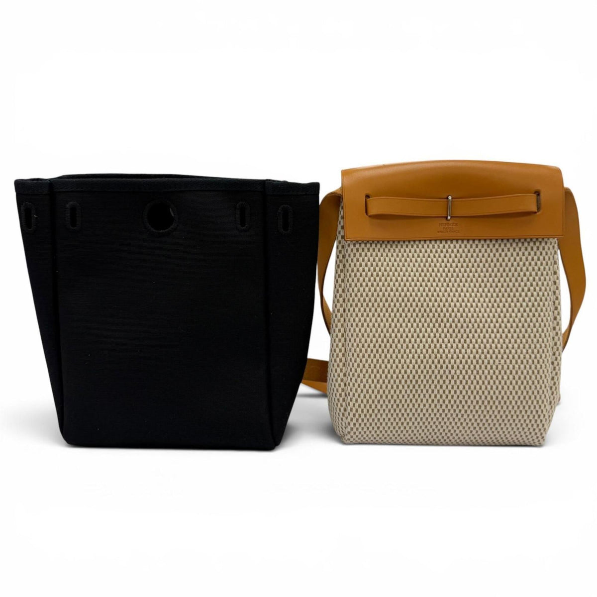 Hermes Beige Black Natural Leather Shoulder Bag (Pre-Owned)