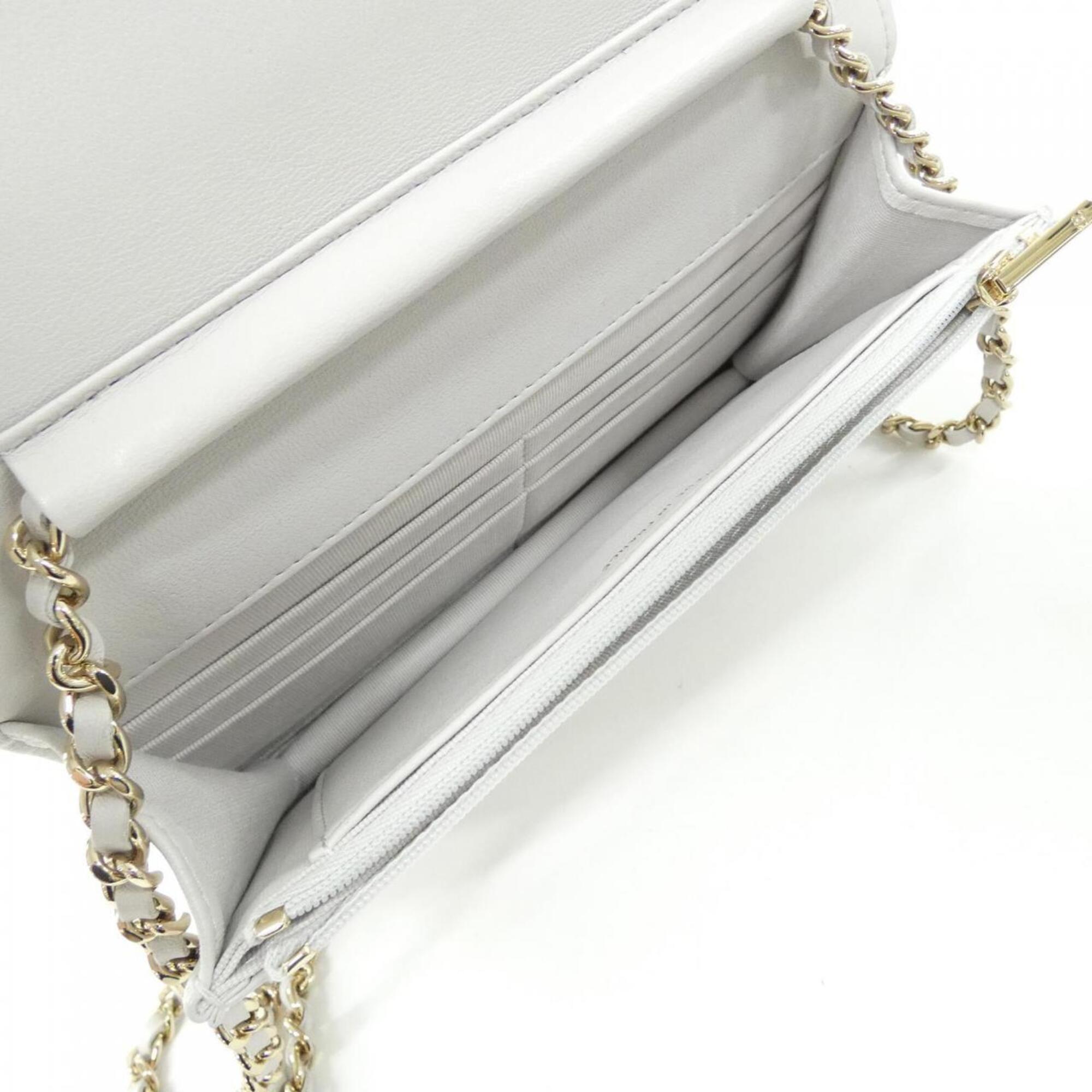 Chanel Gray Leather Chain/Shoulder Wallet (Pre-Owned)