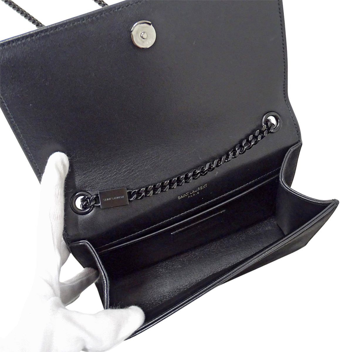 Saint Laurent Black Suede Rhinestone Handbag Shoulder Bag (Pre-Owned)