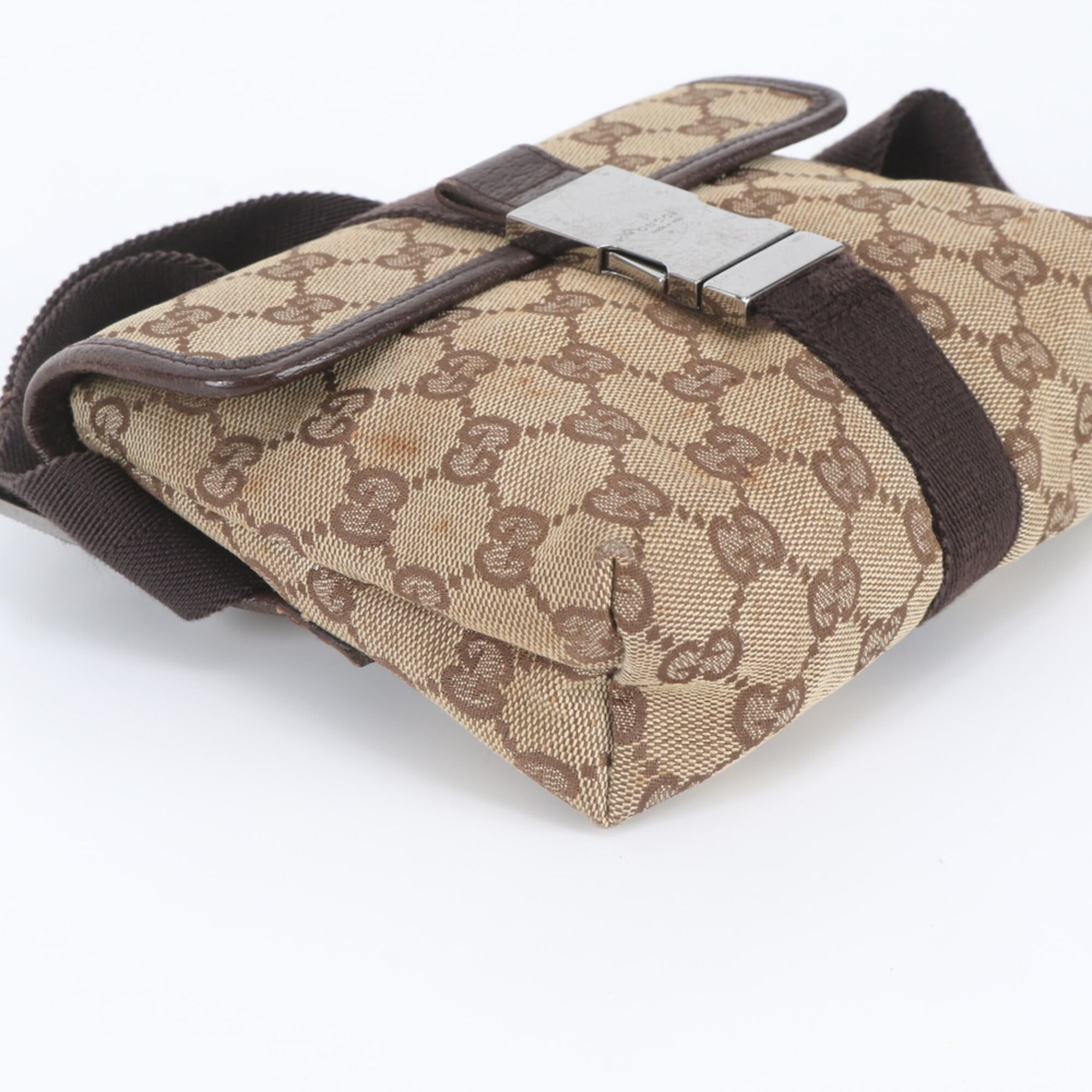 Gucci Brown Leather Canvas Pouch Shoulder Bag Sling Bag (Pre-Owned)