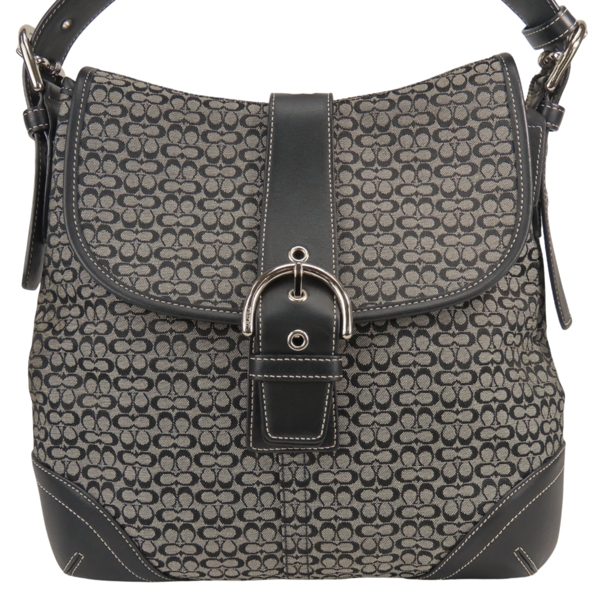 Coach Black Gray Canvas Leather Shoulder Bag (Pre-Owned)