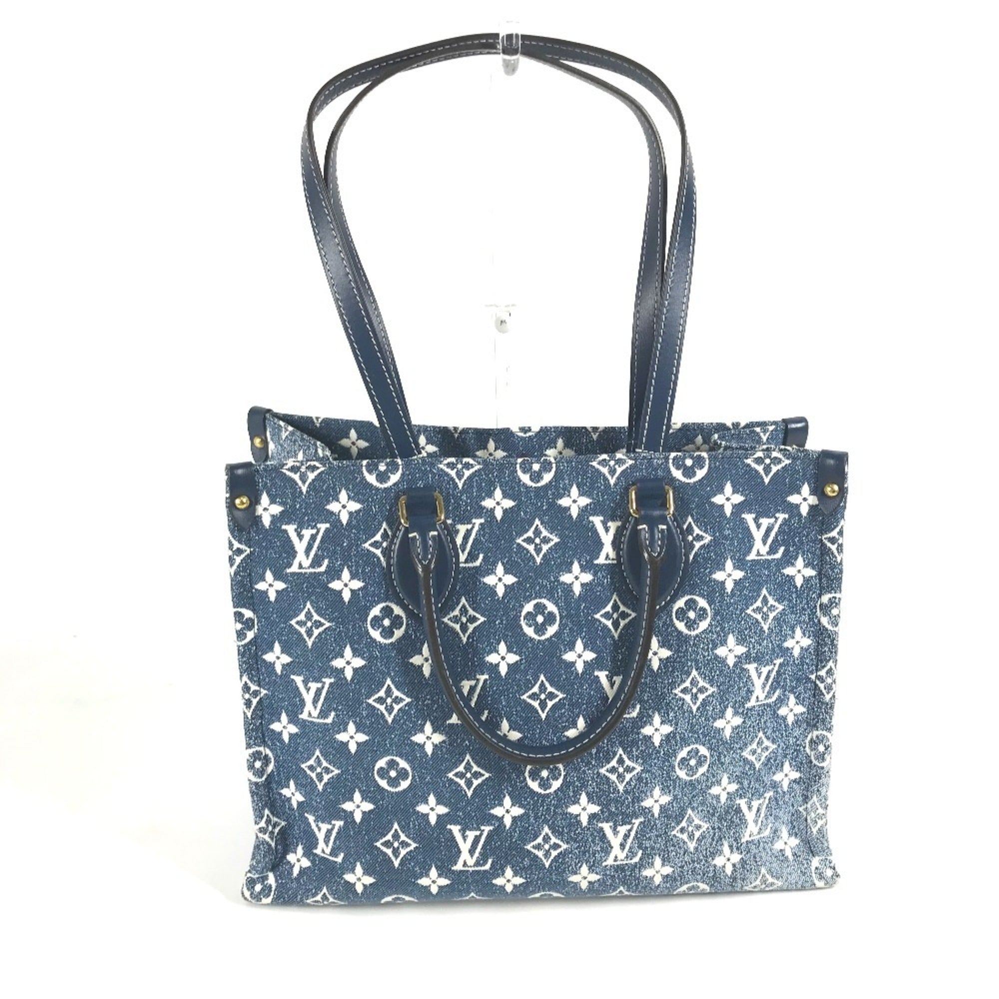 Louis Vuitton Blue White Monogram Denim Leather Canvas Shoulder Bag Tote Bag (Pre-Owned)