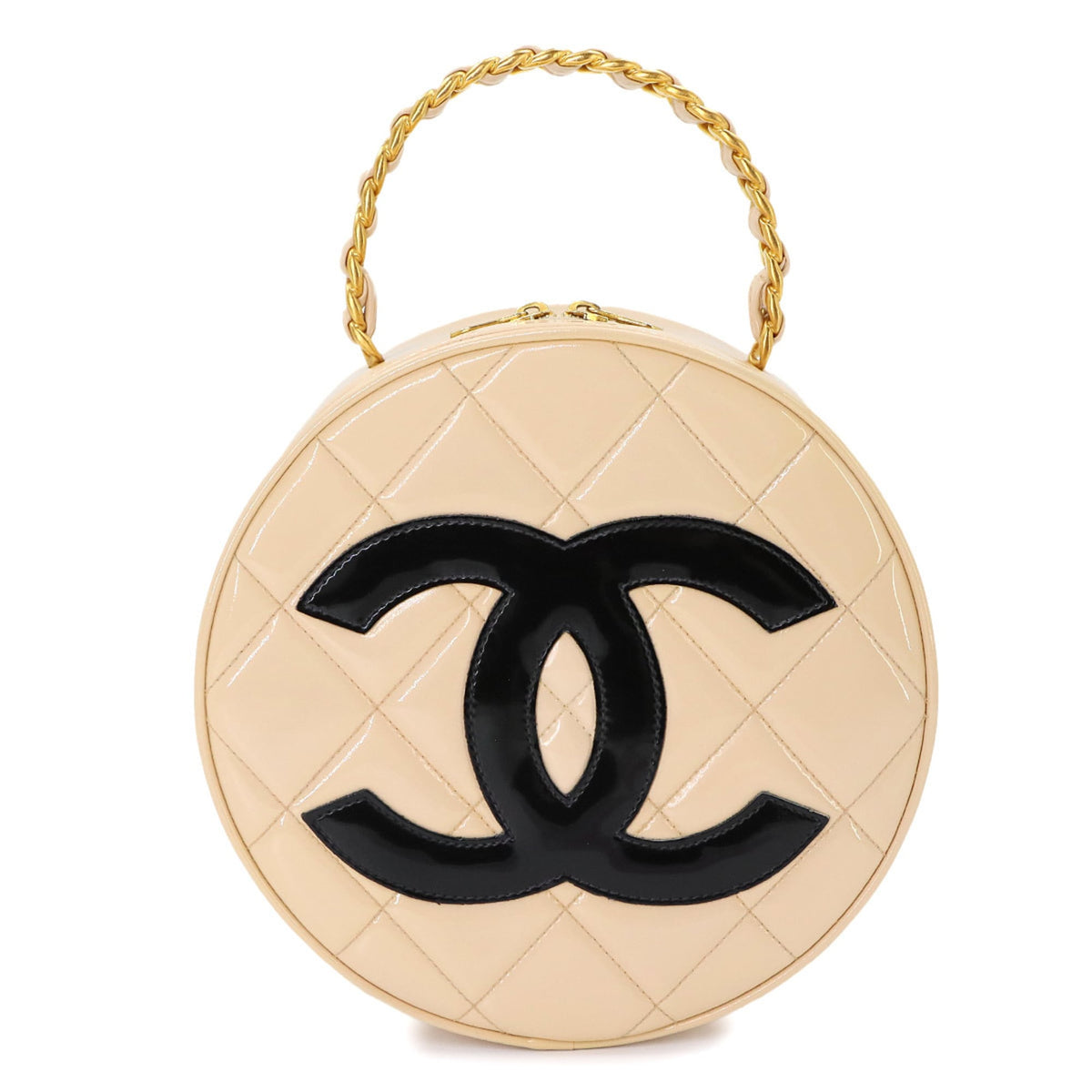 Chanel Beige Black Patent Leather Handbag (Pre-Owned)