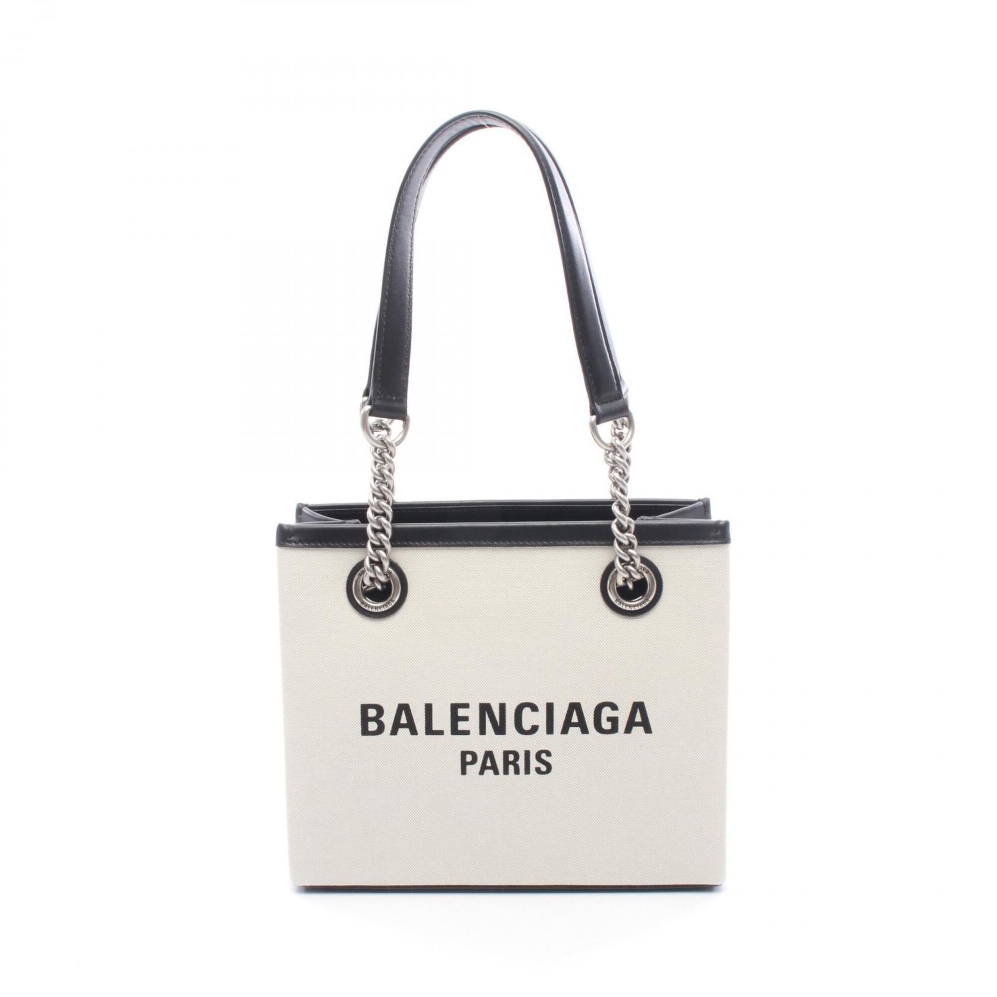 Balenciaga Black Ivory Canvas Leather Handbag Tote Bag (Pre-Owned)