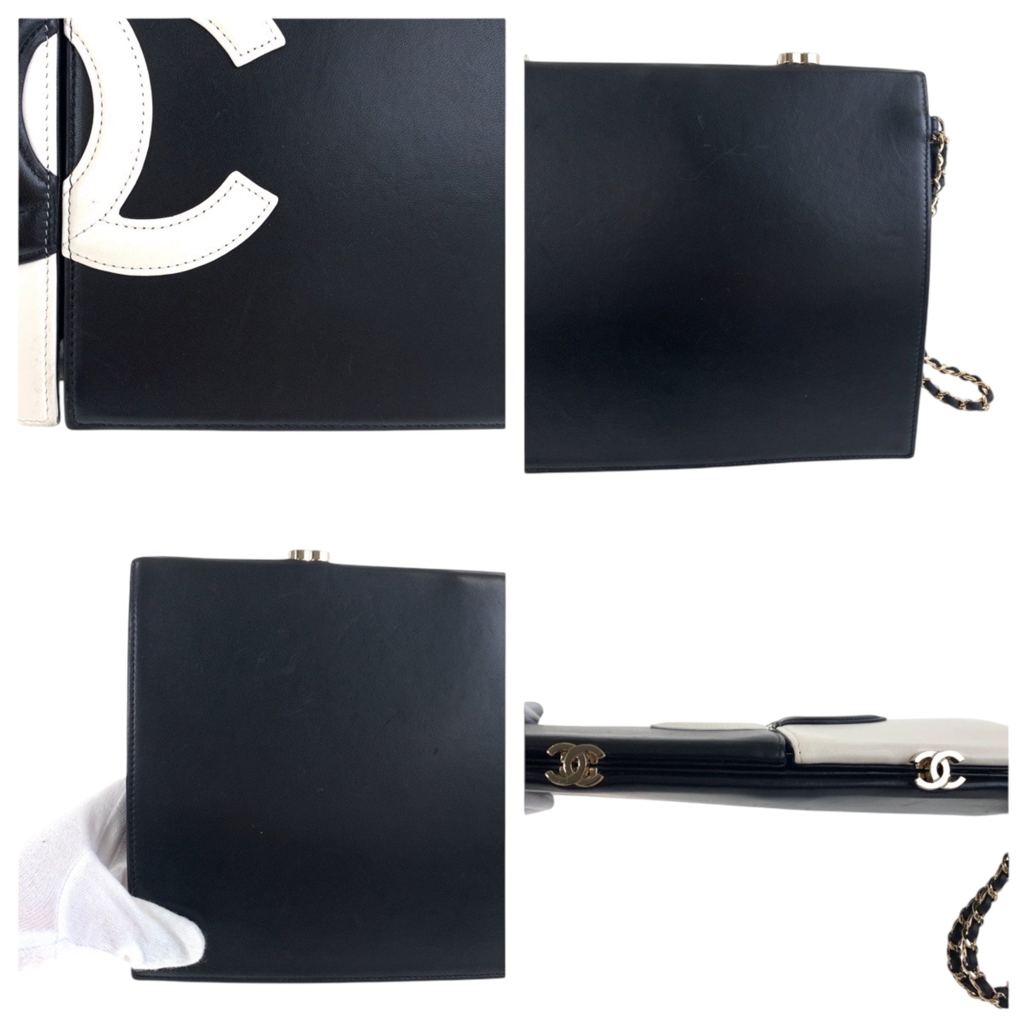 Chanel Black White Leather Clutch Bag (Pre-Owned)