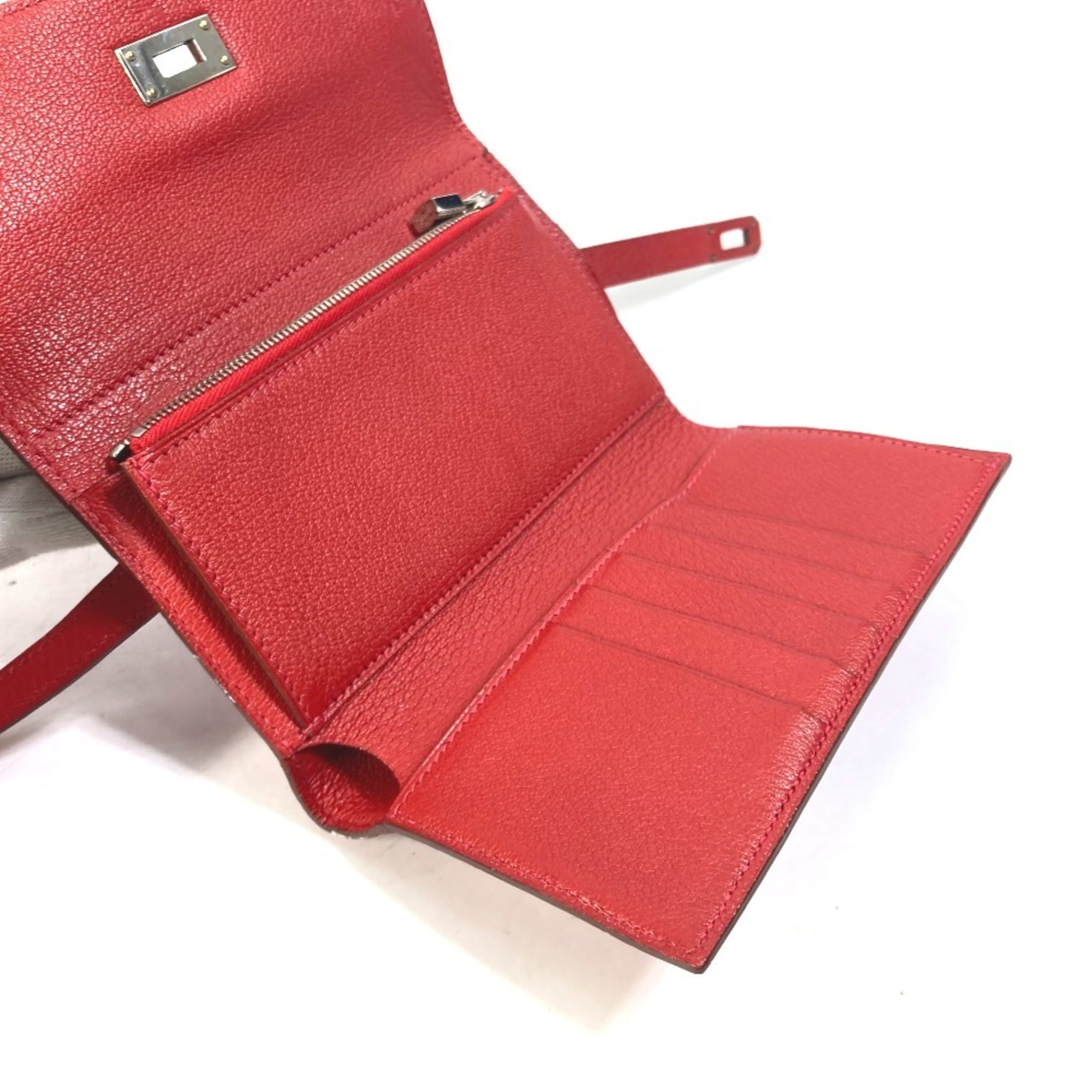 Hermes Red Color Chevre Leather Wallet (Tri-Fold) (Pre-Owned)