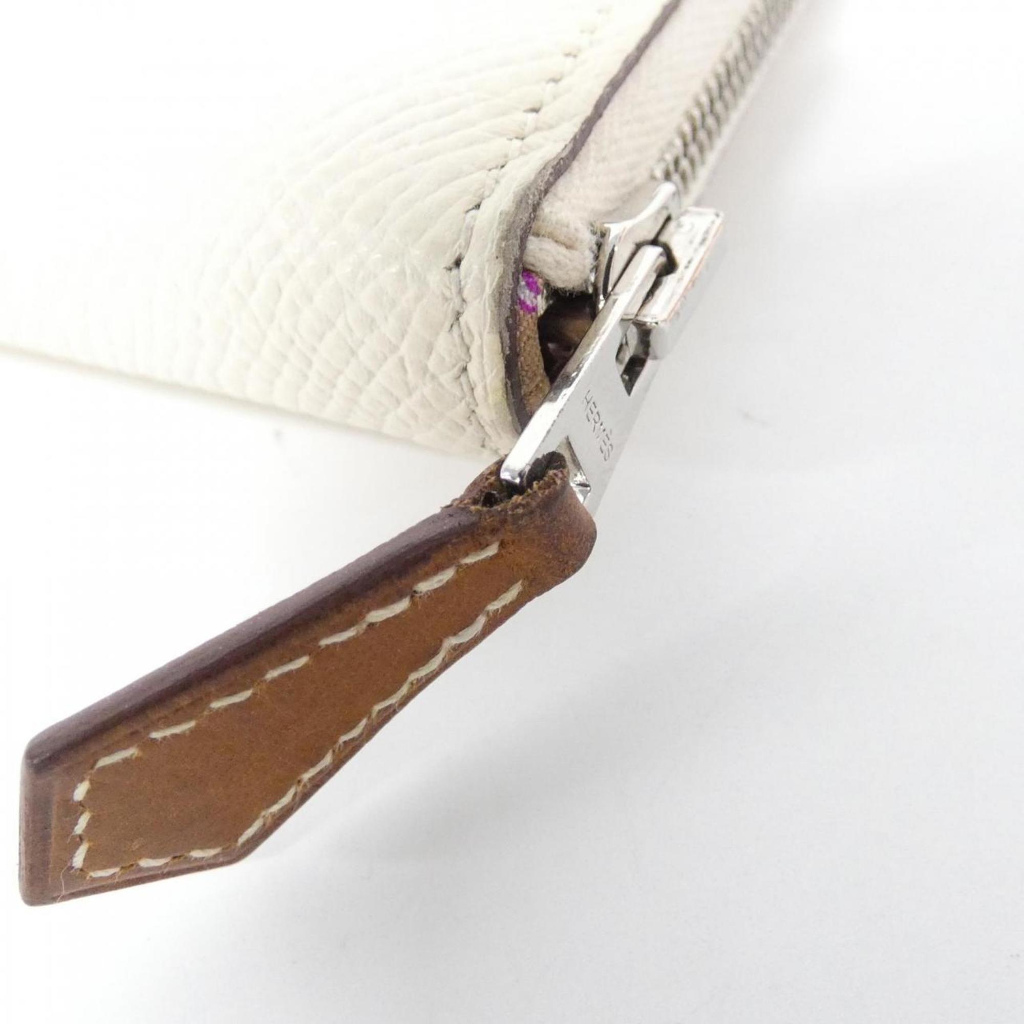 Hermes White Epsom Leather Silk Long Wallet (Bi-Fold) (Pre-Owned)