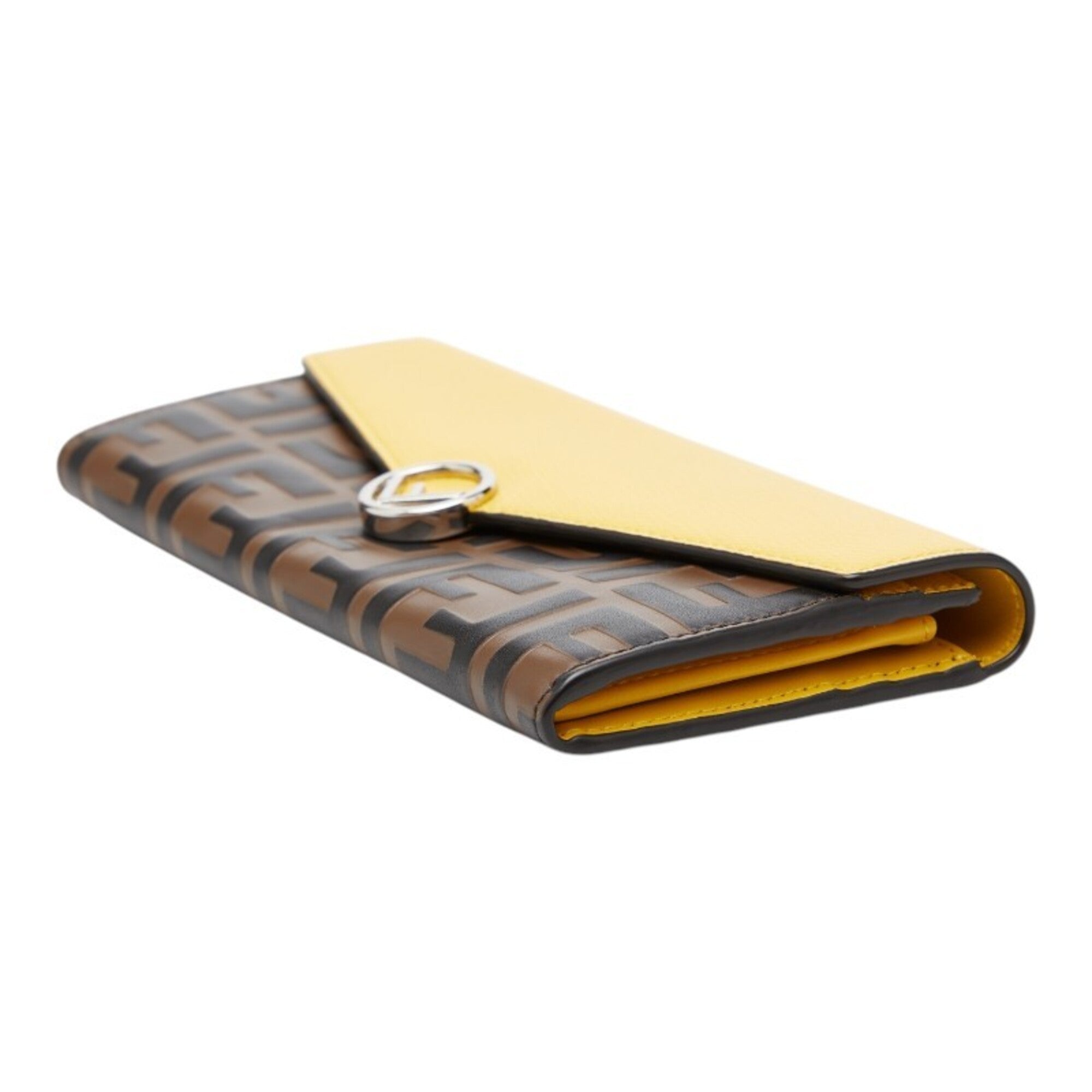 Fendi Brown Yellow Leather Long Wallet (Bi-Fold) (Pre-Owned)